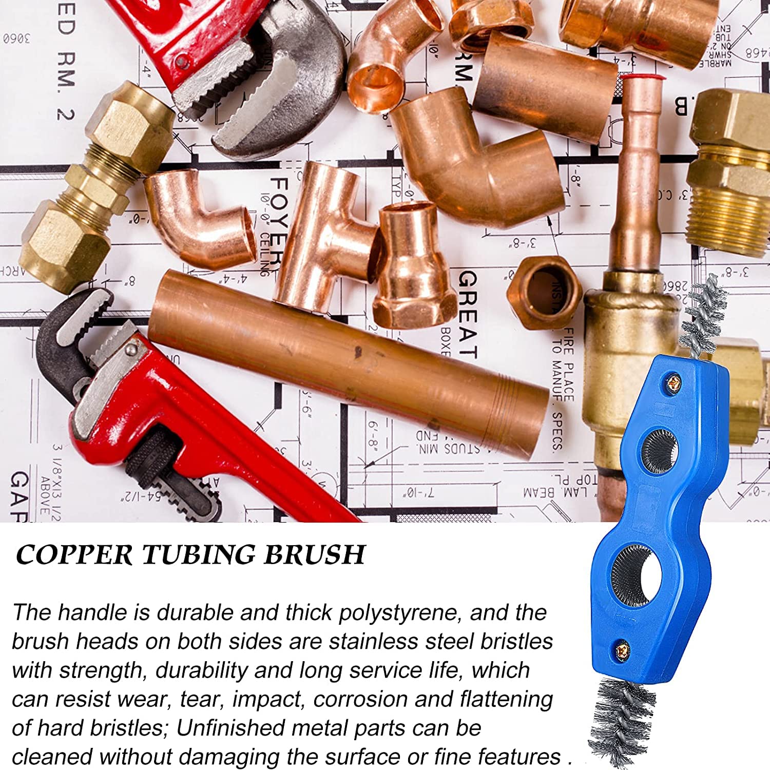 Produktbild von Renchey Kupferrohr-Reinigungsbürsten (5er-Set) – Für Bohrer, Verschleißfest, Für 15/22mm Rohre – Autos, Motorräder & Mehr