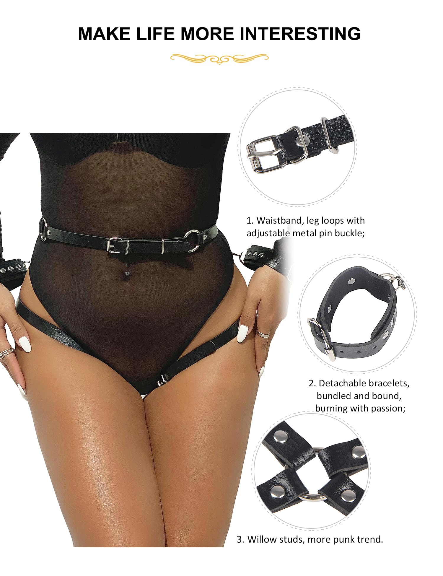 ohmydear Harnais de Corps Punk pour Femme Jarretières Tenue Sexy Chaînes de Jambe en Faux Cuir Lingerie de Jambe Gothique Carnaval Accessoires