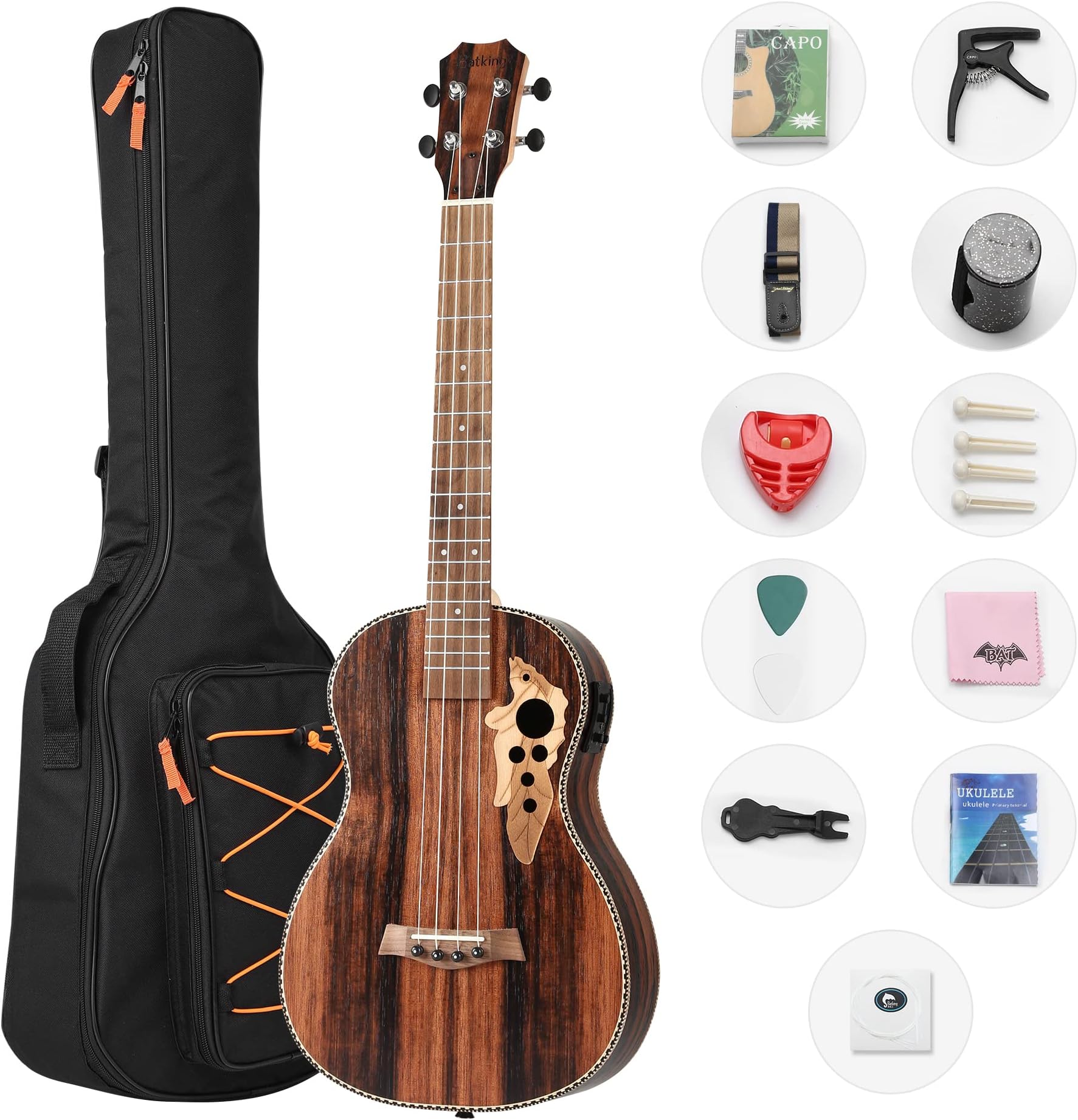 Batking Baritone Ukulele Left Hand 30 Inch Blackwood Electric Ukelele