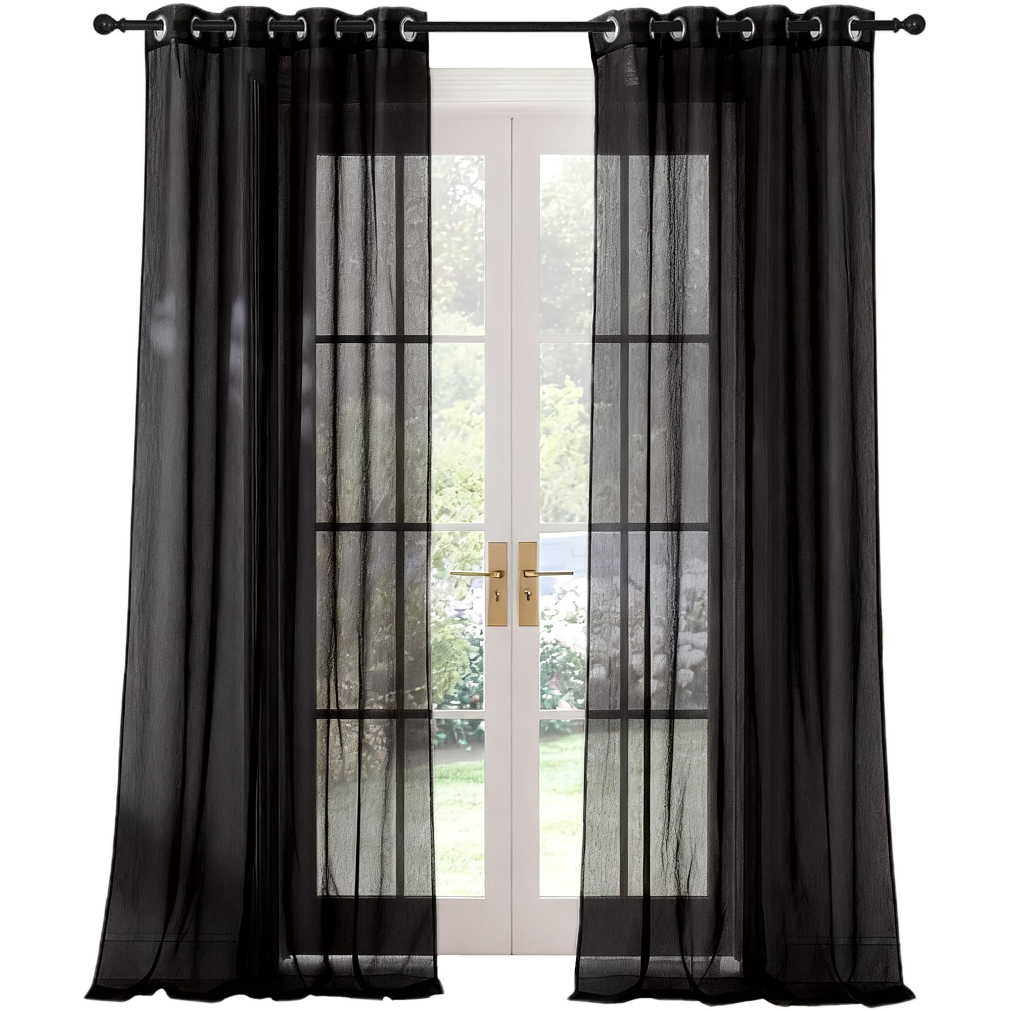 Rideaux voilages oeillets 200 x 185 cm noirs pour filtrer la lumière du jour