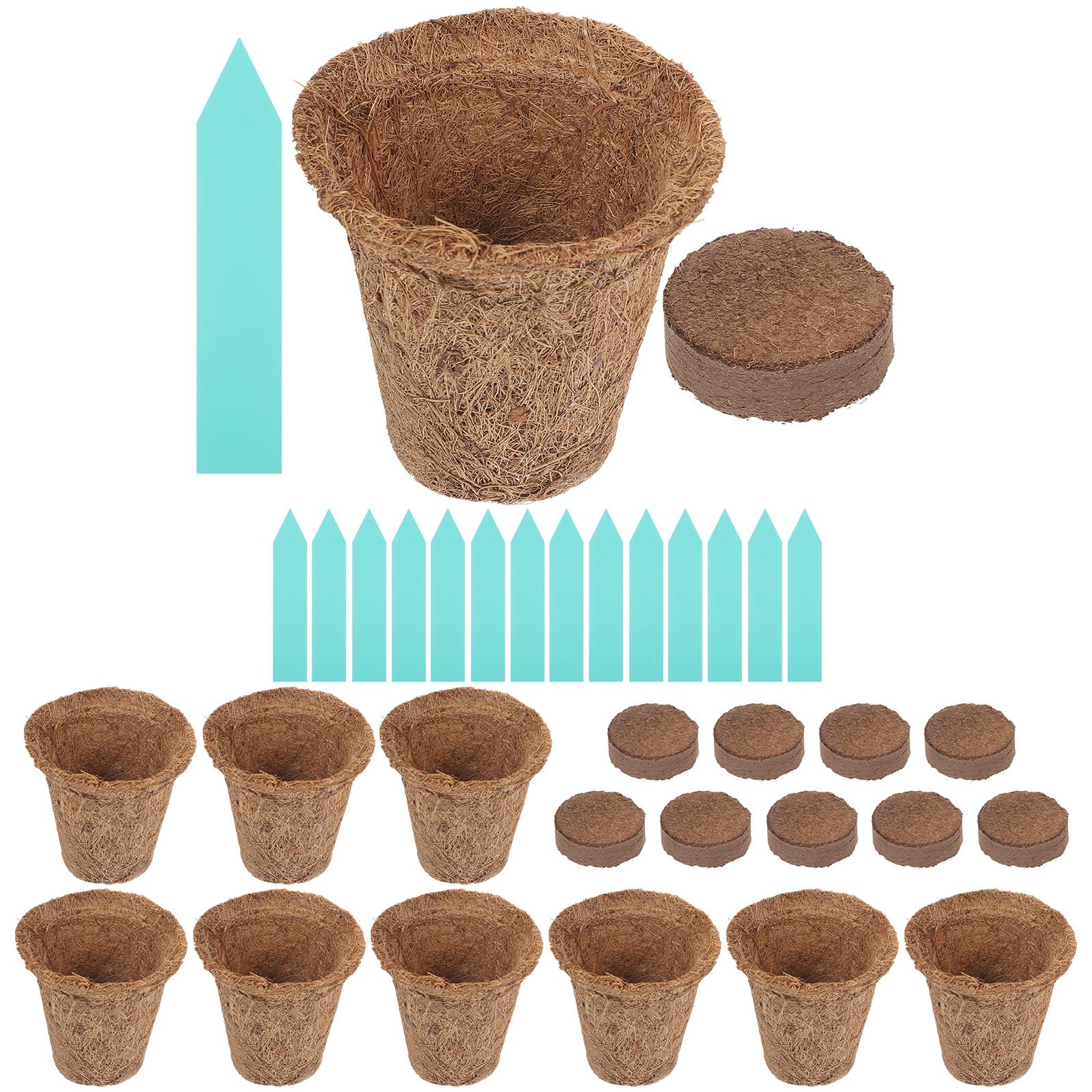 10 Pots de Démarrage, 10 Paquet de Terreau, 15 Étiquettes pour Plantes Jardinière Écologique pour Semis et Plantation en Intérieur et Extérieur