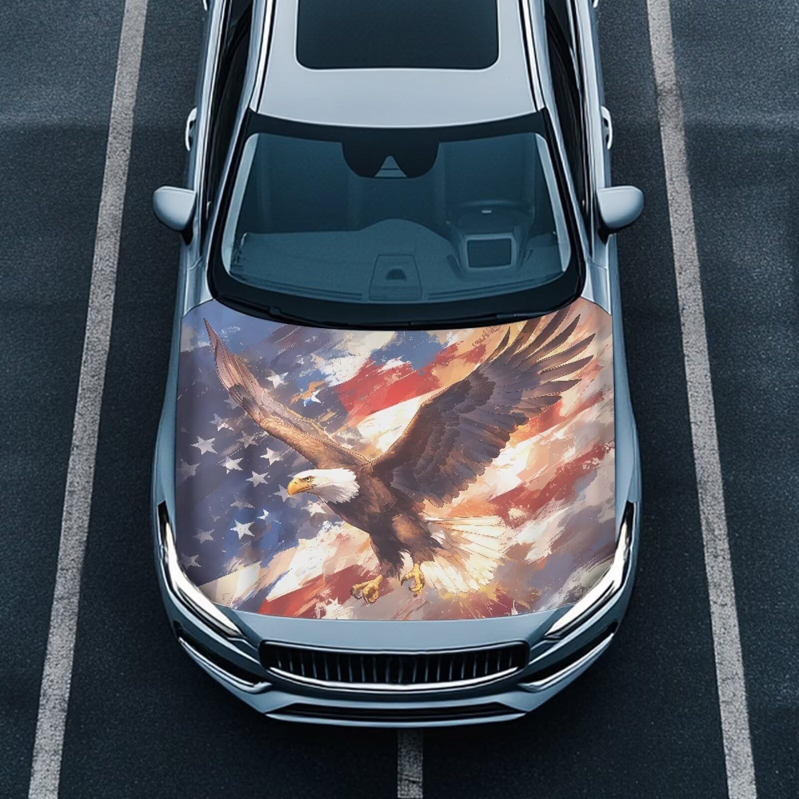 Car Hood Cover Protector, A Washable Automotive Accessory with an Flying Eagle Print Design for Car Front Hoods, Measuring 59x51 Inches