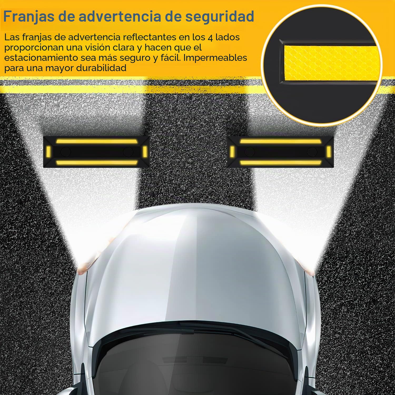 Fiqops 4 topes de goma para rueda de 54 x 15 x 10 cm, limitación de aparcamiento con bandas reflectantes amarillas, topes de aparcamiento con anclajes de expansión, ayuda para aparcamiento para garaje