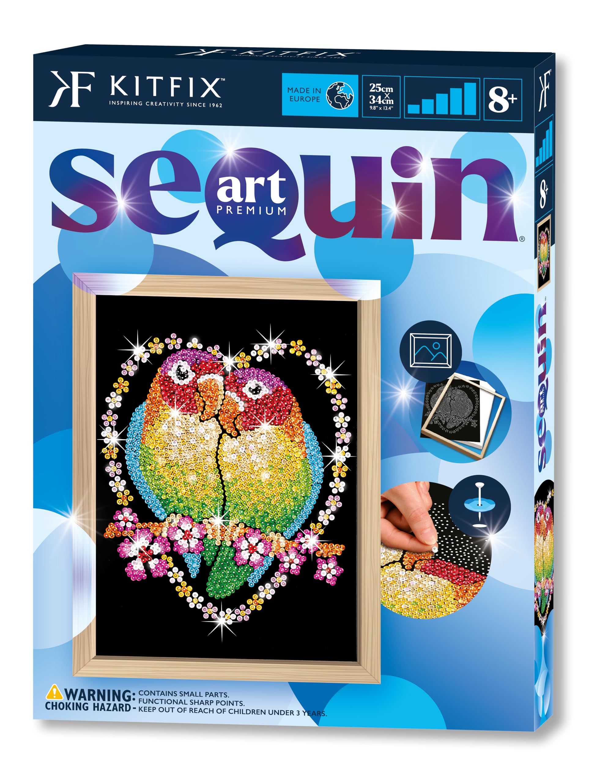 Kitfix - Sequin Art Love Birds with Wooden Frame - 27 x 36cm - Sequin Art Blue Premium - Creative Set - Craft Kit for Adults, Teenagers and Children Aged 8+ - 1002 — image 1