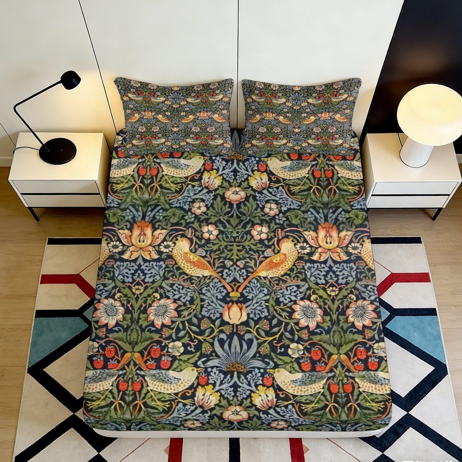 Pnayamiorkfel Style-6 3D Printed William Morris Bird Fitted Sheet Microfiber Floral Mattress Cover For Bedroom Dorm Soft Decor 90X200x25cm