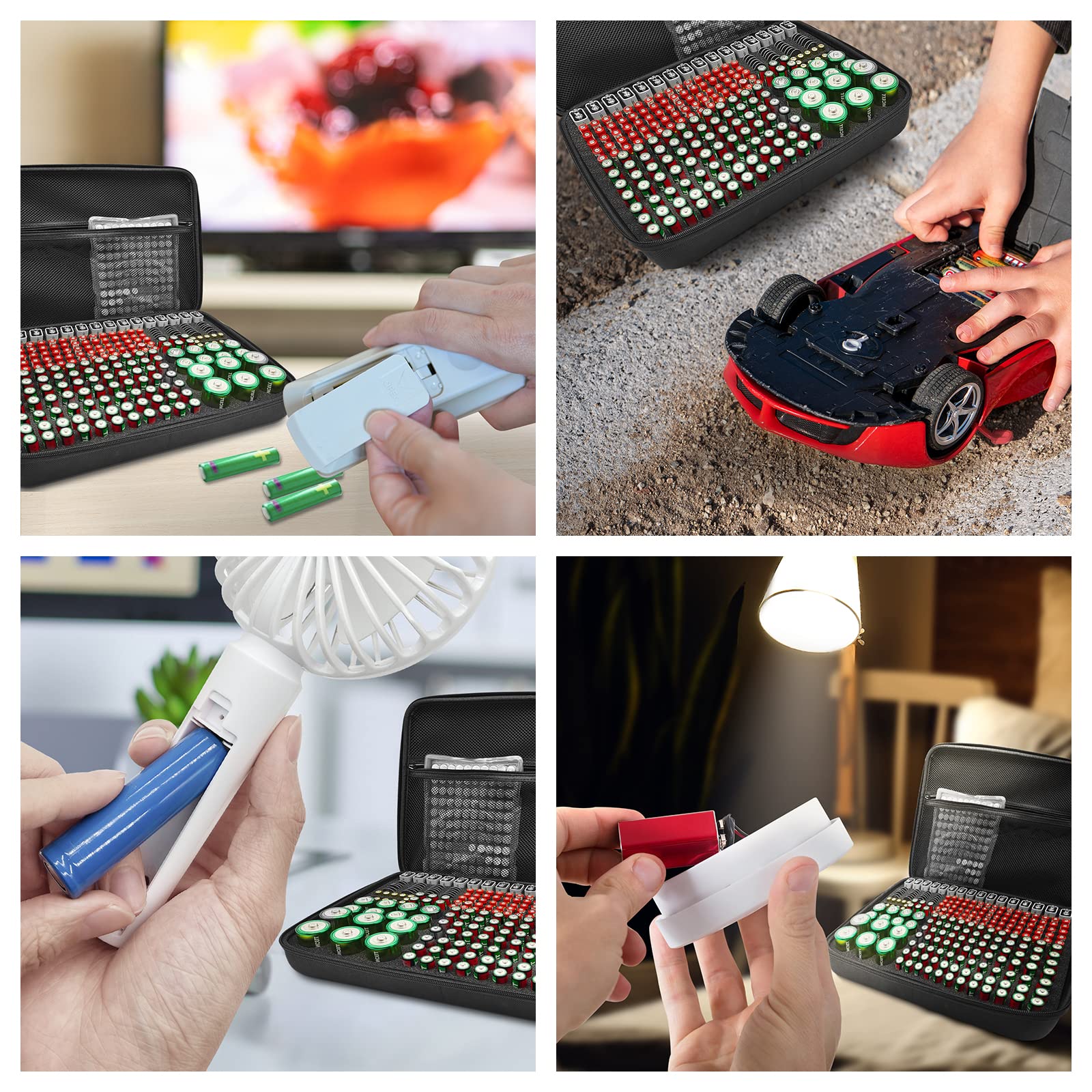 Kixda Batteriegehäuse, 250+ Steckplätze, große Organizer-Aufbewahrungsbox, Halterung für 2 A, 3 A, 4 A, C, D, 9 V, 3 V Lithium-Knopfbatterien (inklusive Tester, ohne Batterien)
