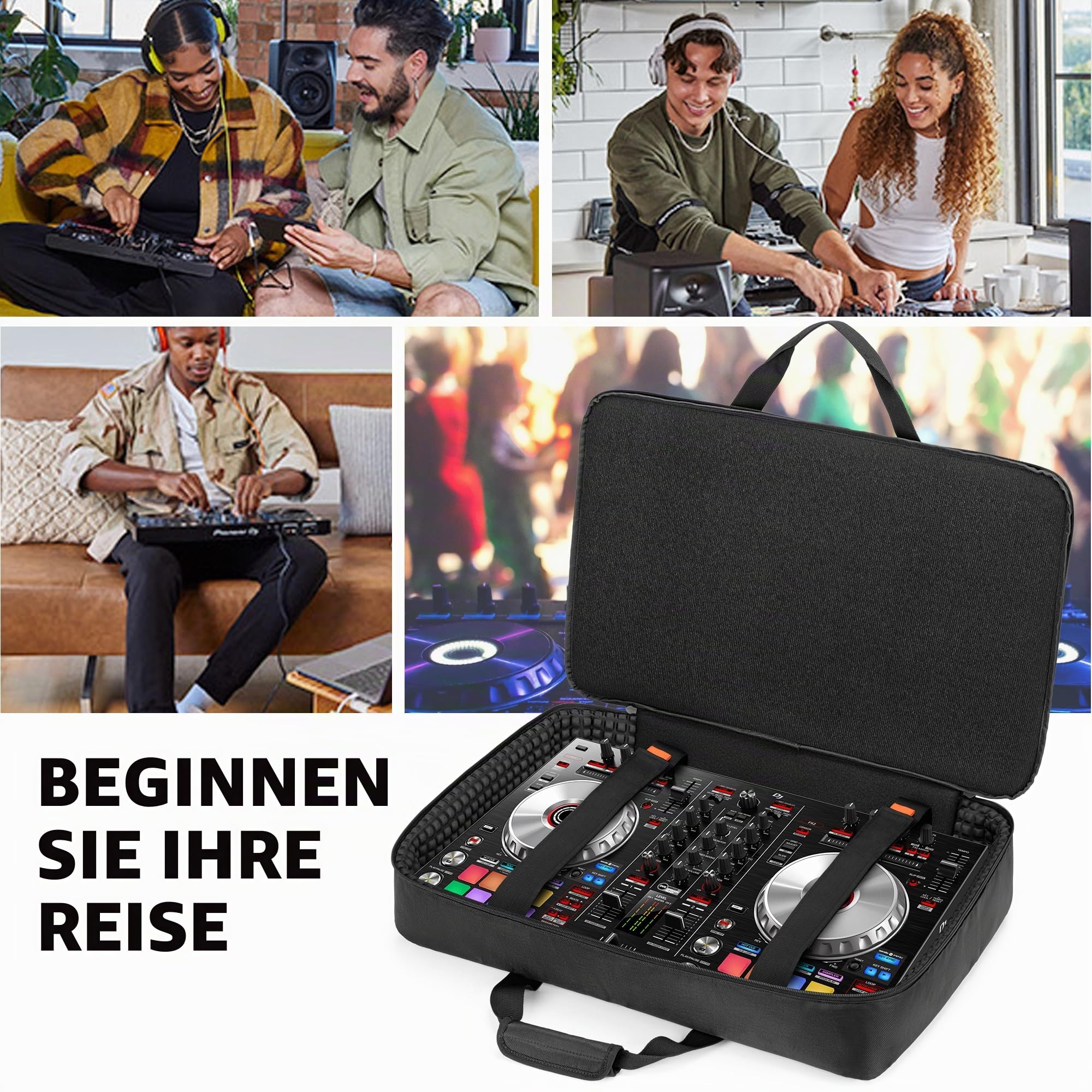 Rexmica DJ Controller Tragetasche, DJ-Equipment Tasche für Kabel/Zubehör | Kompatibel mit Pioneer DDJ SR/SR2/DDJ REV1 oder die Meisten Standard DJ Controller (M, Schwarz)