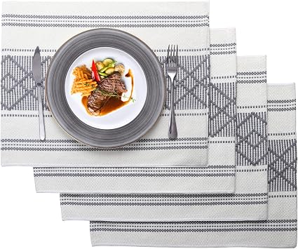 Elegant Thick placemats for Dining Table Decor Farmhouse Heat Resistant Table Place mats Set of 4 Quality Woven Cloth Placemats Washable Dinner mats Grey, 4