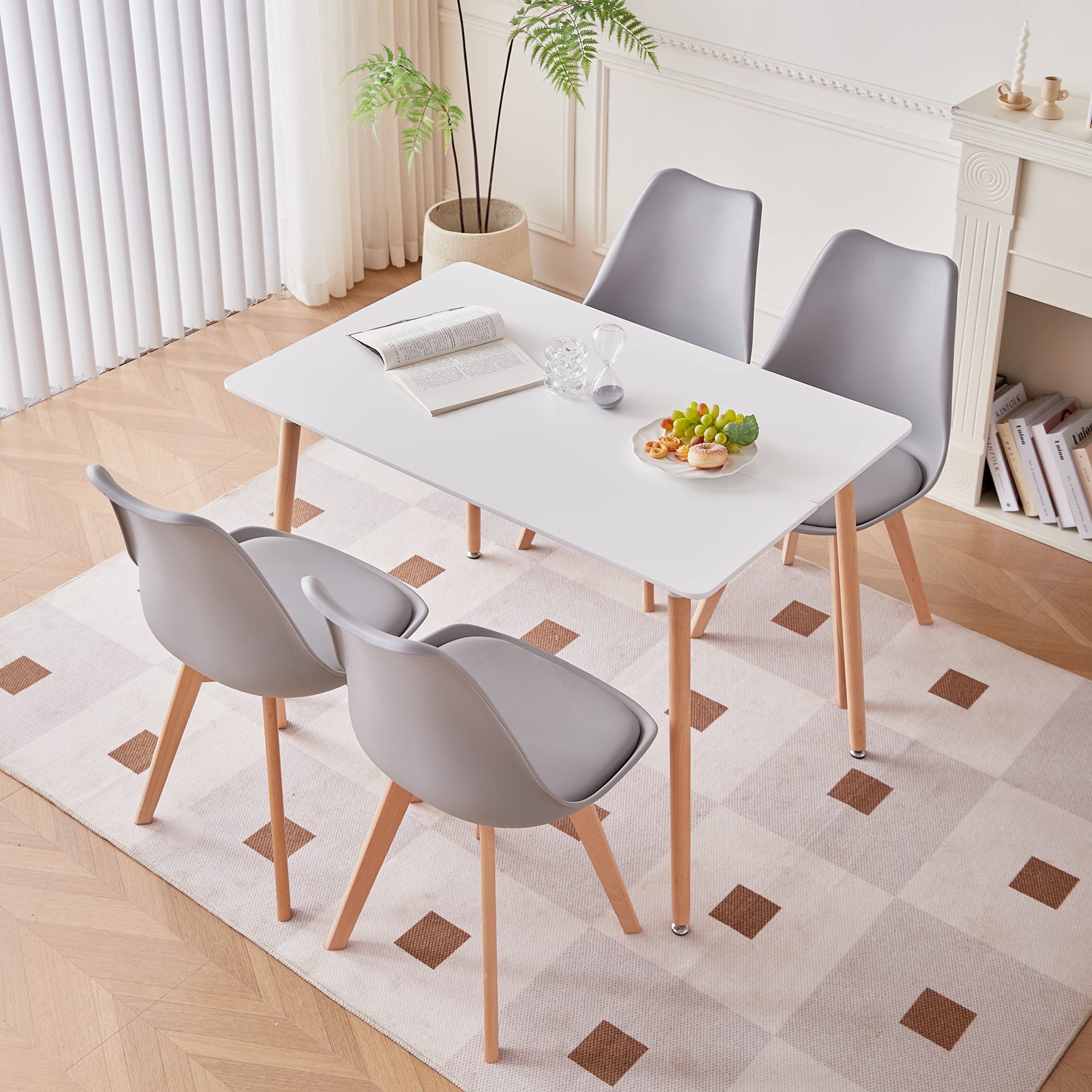 GrandCA HOME Tavolo da pranzo e 4 sedie Set da pranzo moderno, tavolo rettangolare e sedie da cucina, Grigio