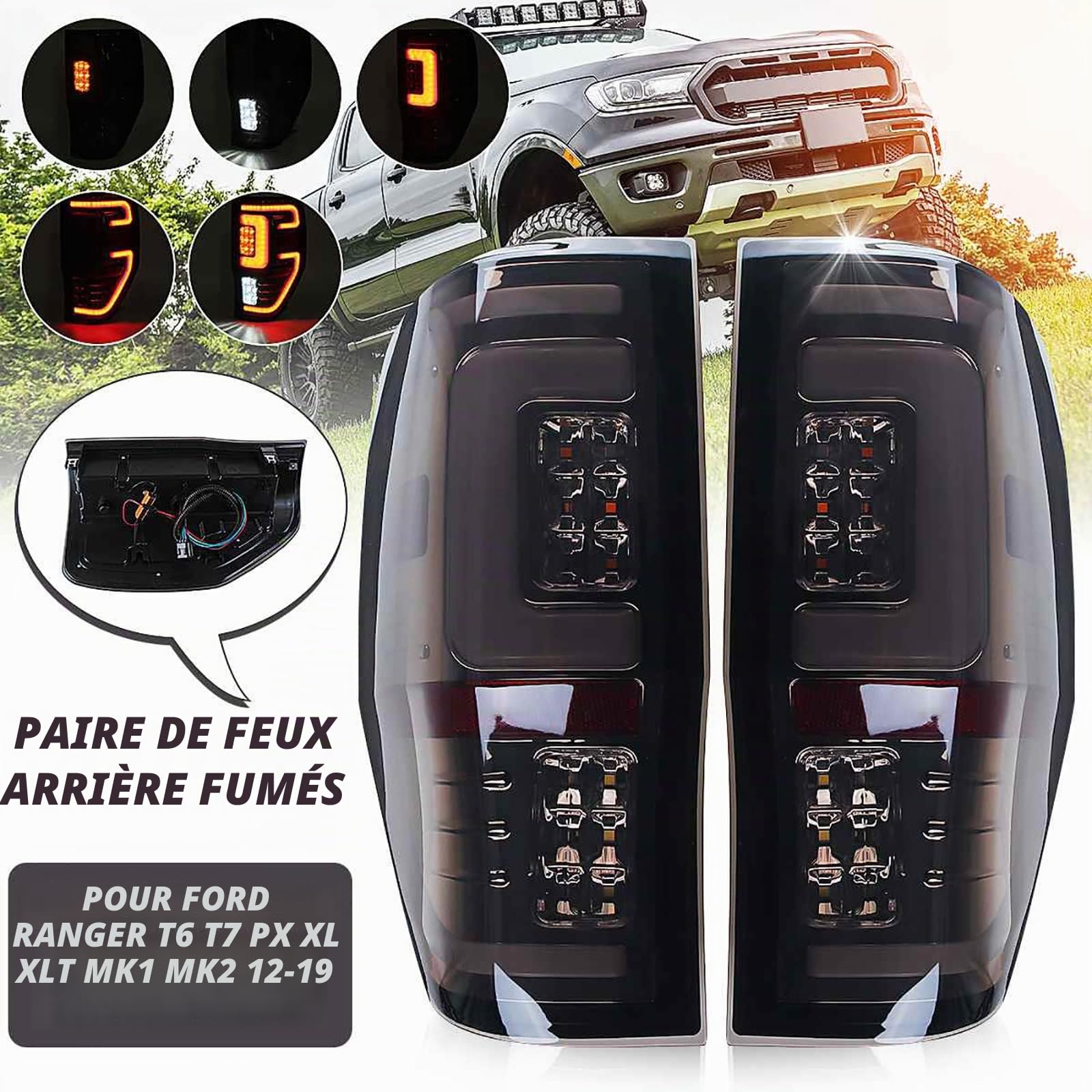 Feu Arrière pour Ford Ranger Raptor T6 T7 PX XL XLT MK1 MK2 2012-2019 LED Lumière De Voiture Feu De Frein Arrière Feu Arrière 1 Paire