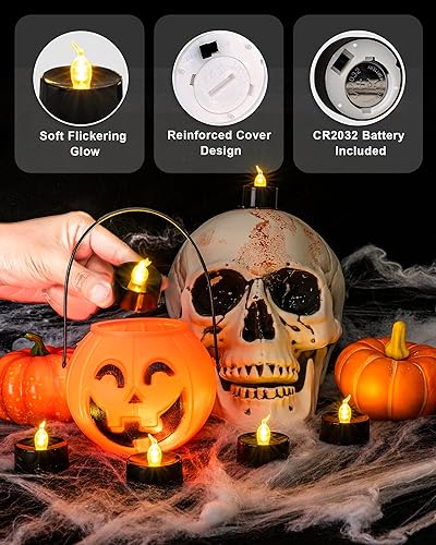 Miniatura 4 de Beichi Velas negras, paquete de 24 velas de té que funcionan con pilas, velas falsas sin llama parpadeantes, velas LED de Halloween para decoración