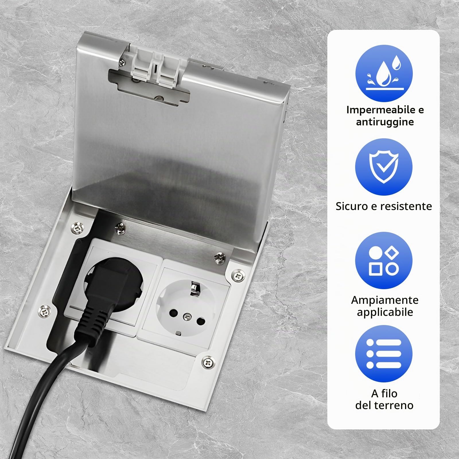 Scatola Di Prese Da Pavimento, Set Di Prese Da Pavimento In Acciaio Inox | Da 16 A E 4000 W, Presa Da Incasso Ca 250 V (2 Prese) Per Uffici, Hotel, Scuole