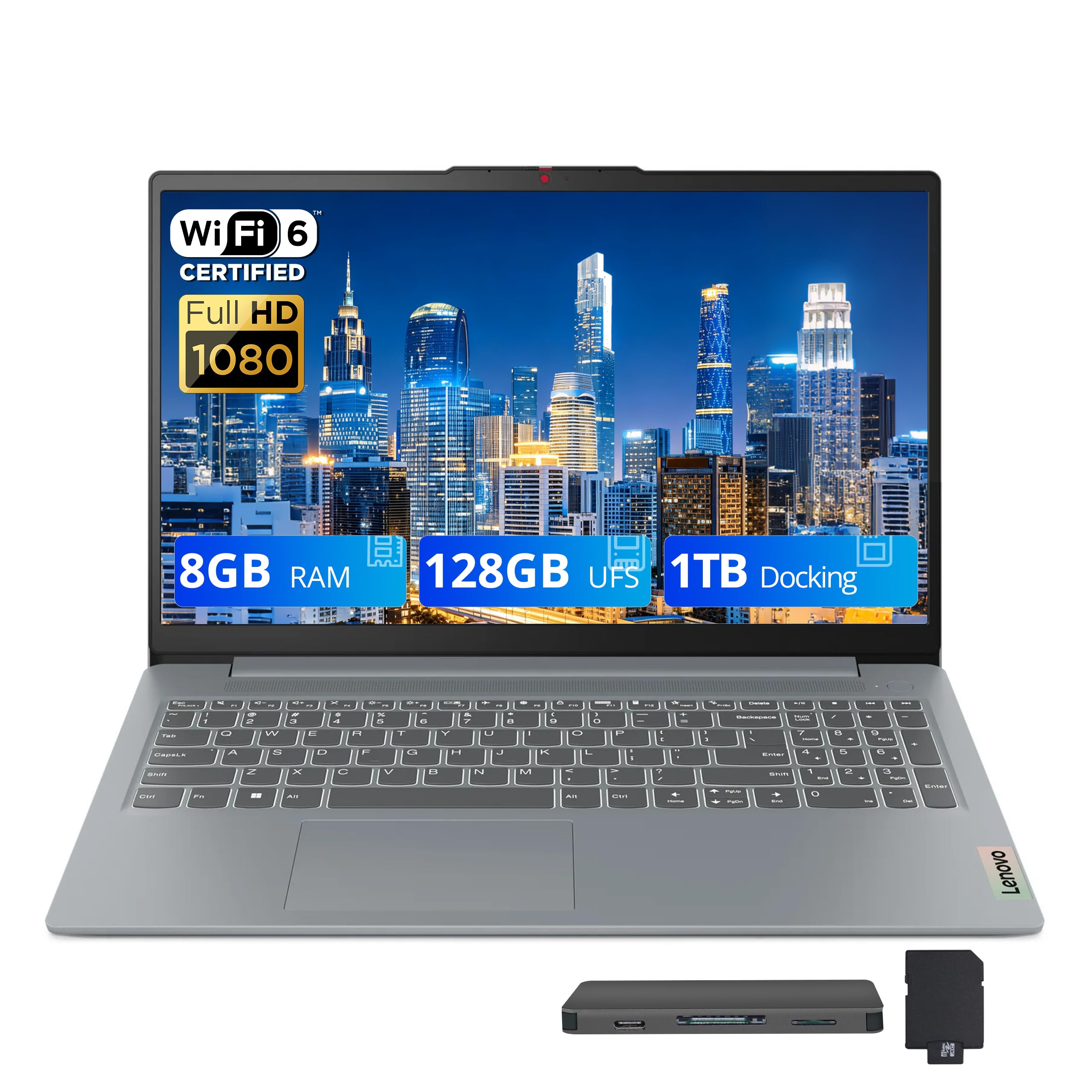 Lenovo IdeaPad Slim 3 Laptop, 15.6" FHD Anti-Glare Display, Intel Core i3-N305, 8GB LPDDR5, 1.12TB Storage(128GB UFS+1TB Docking Station Set), Intel UHD Graphics, Num Pad, WiFi 6, Win 11, Grey