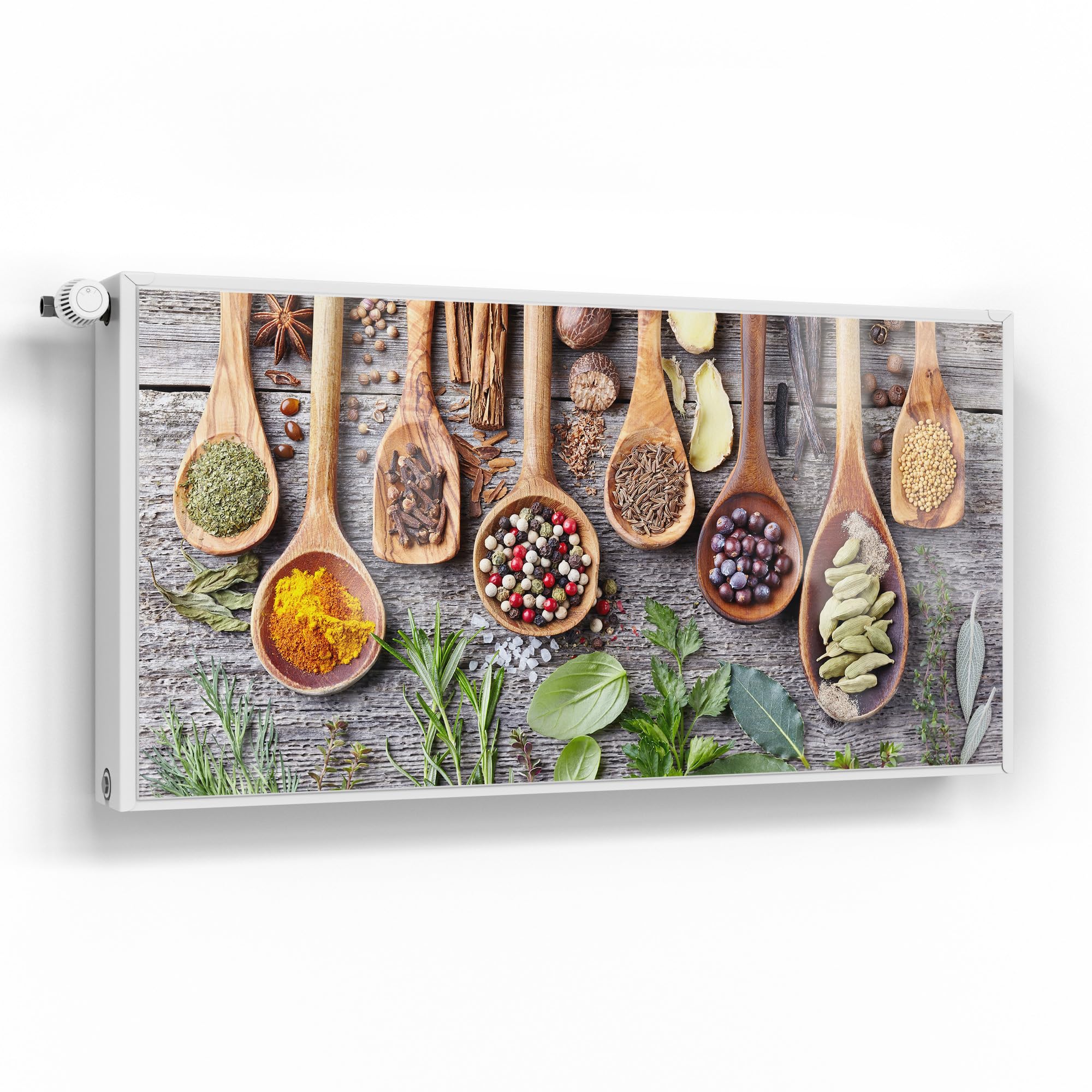 DEQORI Folia magnetyczna do ogrzewania 120 x 60 cm | motyw zdobiona łyżka kuchenna | dekoracyjna mata magnetyczna, ochrona grzejników | magnetyczna folia dekoracyjna, samoprzylepna, magnetyczna i do