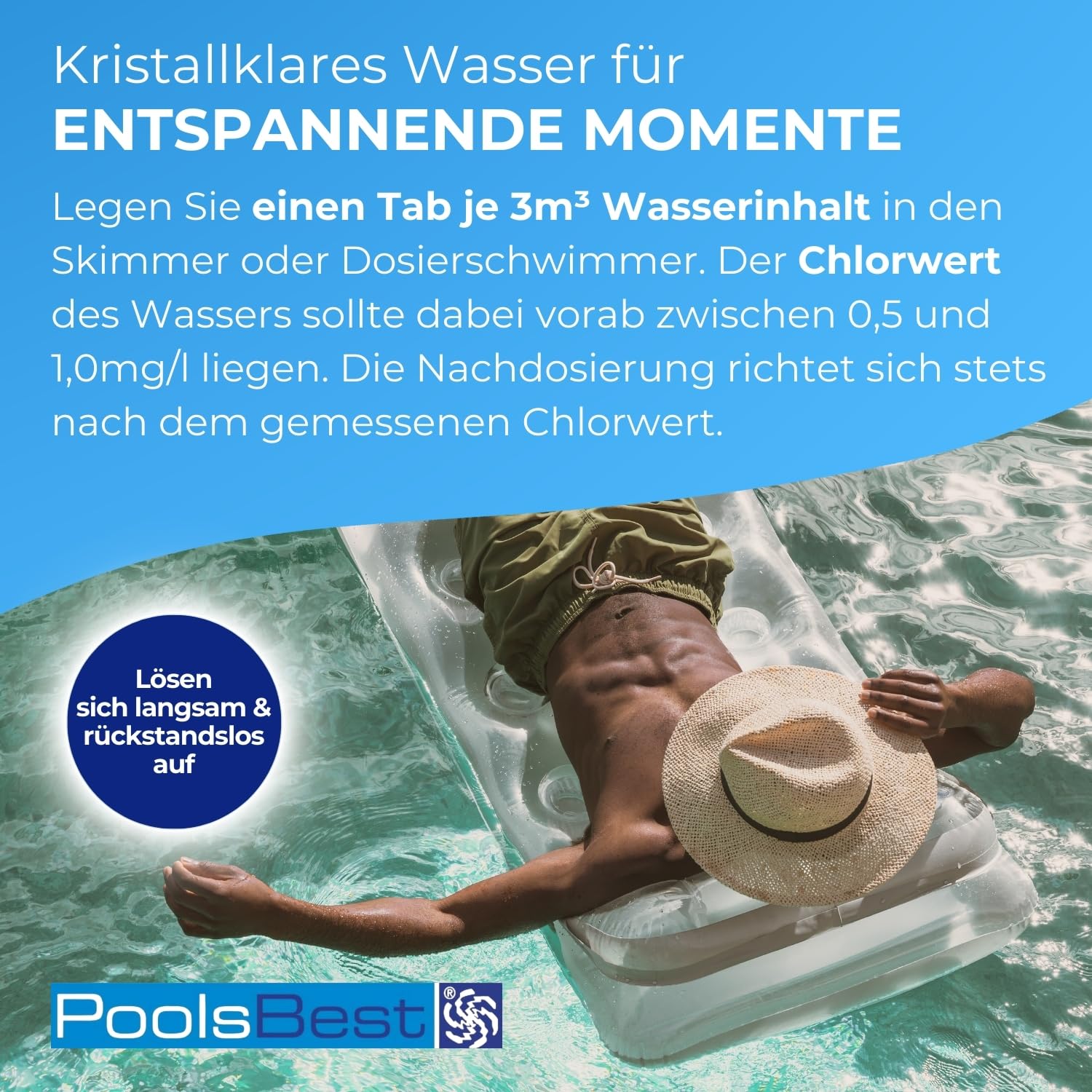 PoolsBest 1kg Chlor Mini Multitabs 5 in 1 I 20g Mini Chlortabletten für Pool/Whirlpool/Aufstellpool & Planschbecken I All in One Poolpflege Tabs I Reinigungstablette für Pools bis 20m³