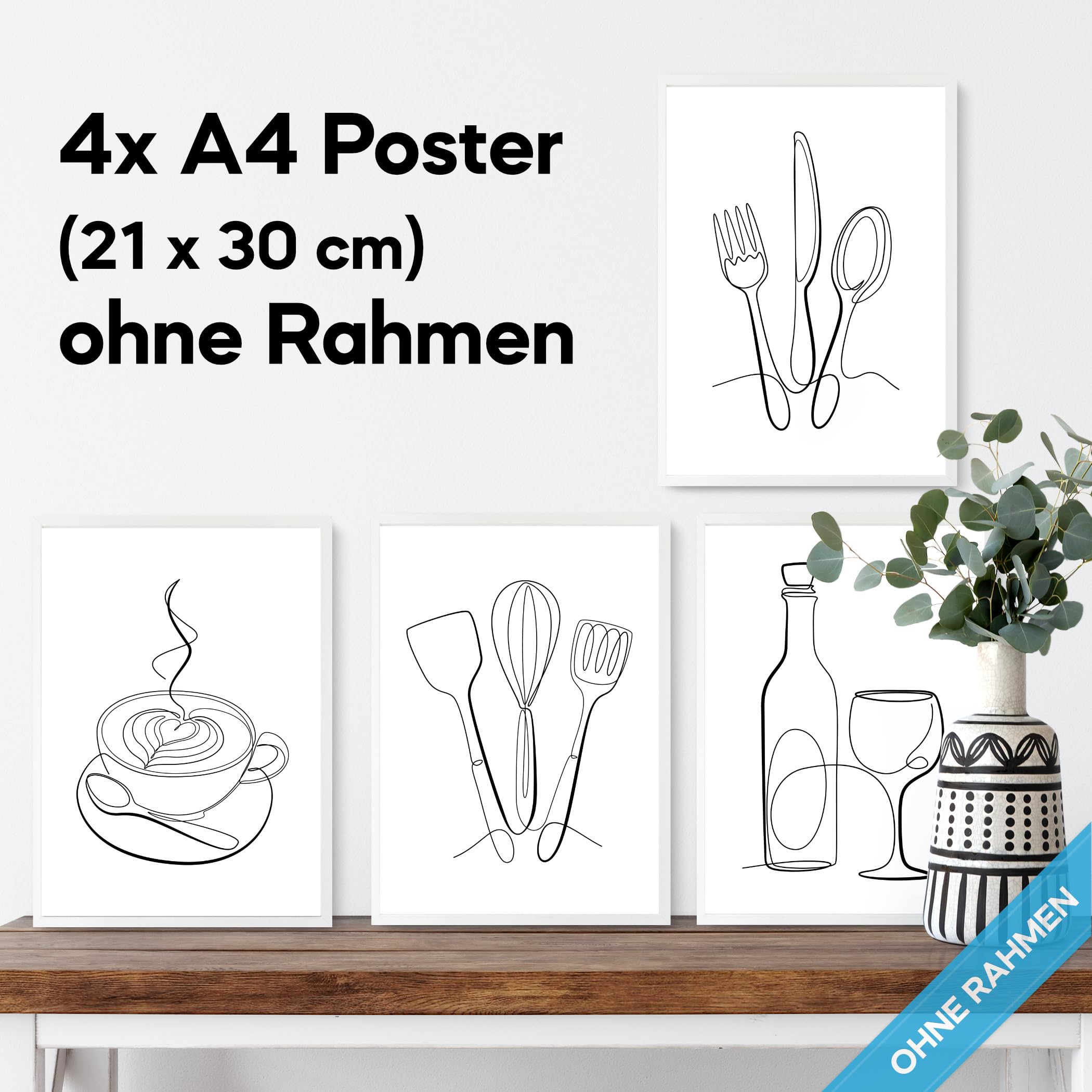 Poster Café Vintage 4x A4 - Décoration Murale Cuisine/Salon - Style Rétro Moderne - Sans Cadre