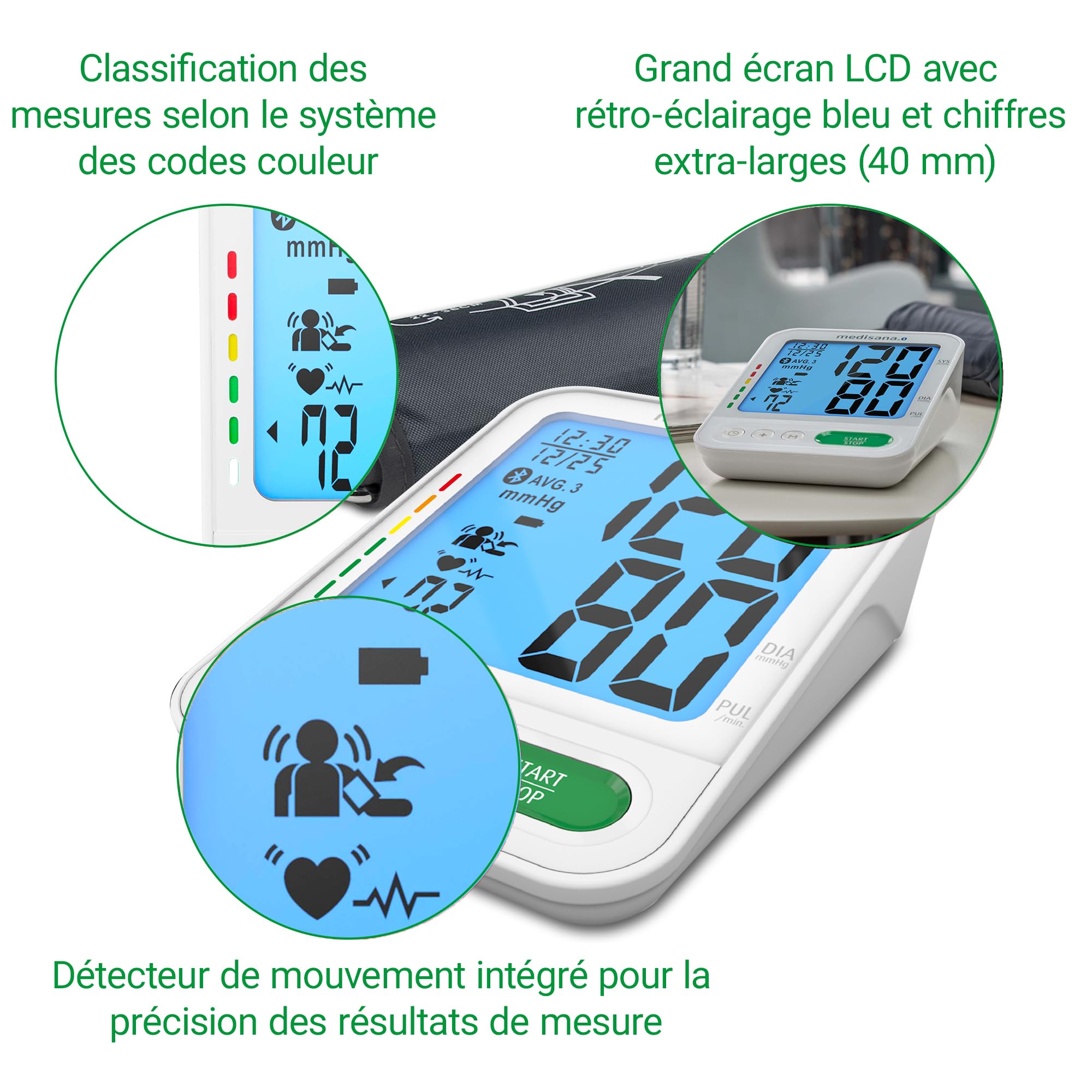medisana BU 584 Tensiomètre pour le haut du bras, Mesure précise de la tension artérielle, Avec App pratique pour évaluer et enregistrer les données, Reconnaissance de l'arythmie & avertissement