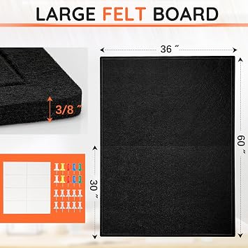 DOLLAR BOSS Large Bulletin Board 60x36 Foldable Felt Cork Board, Black