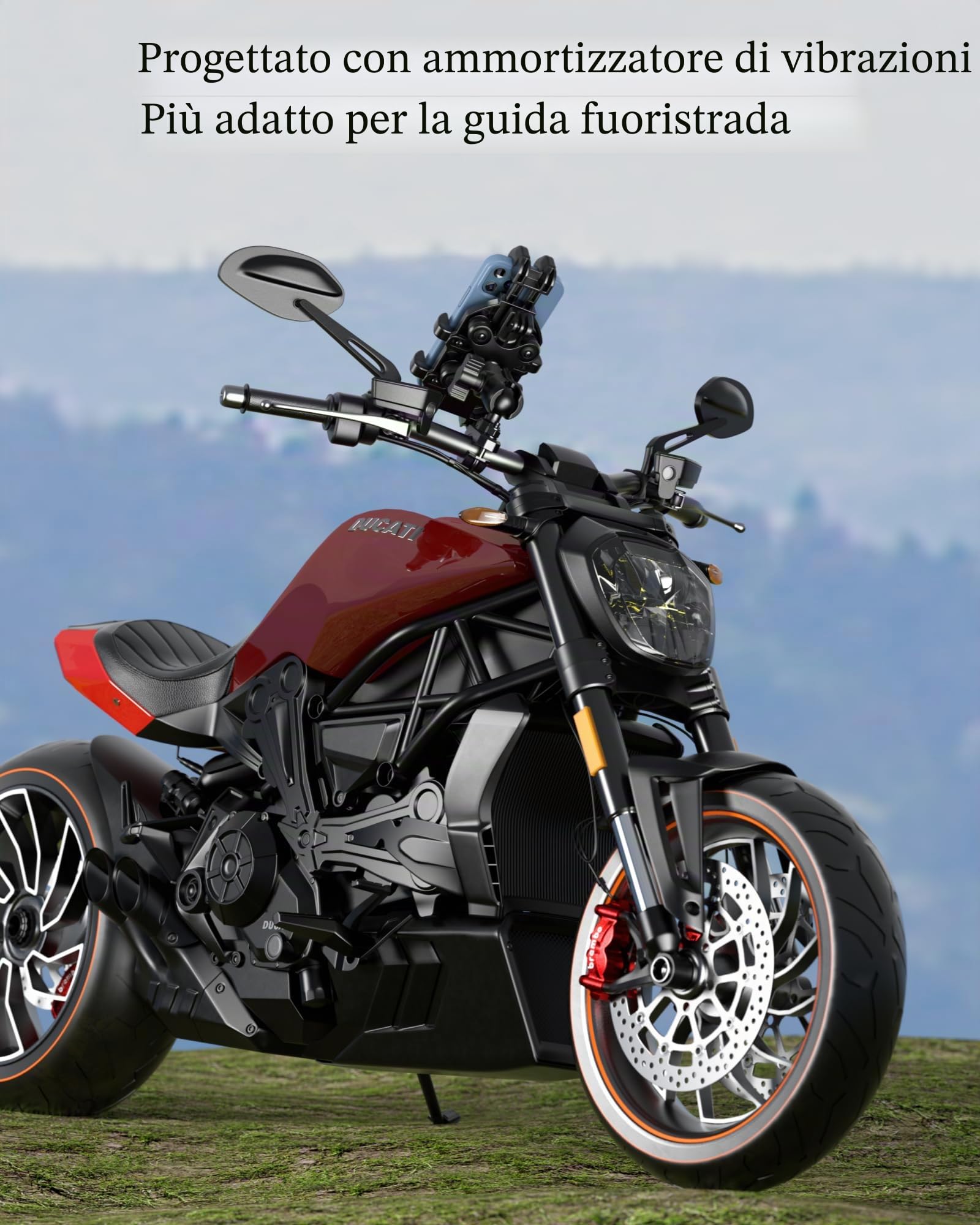 BRCOVAN Supporto per telefono da moto con antivibrazioni, supporto per telefono da moto, manubrio regolabile, per moto, bici, scooter, ATV, adatto per smartphone da 13,7 a 18,2 cm