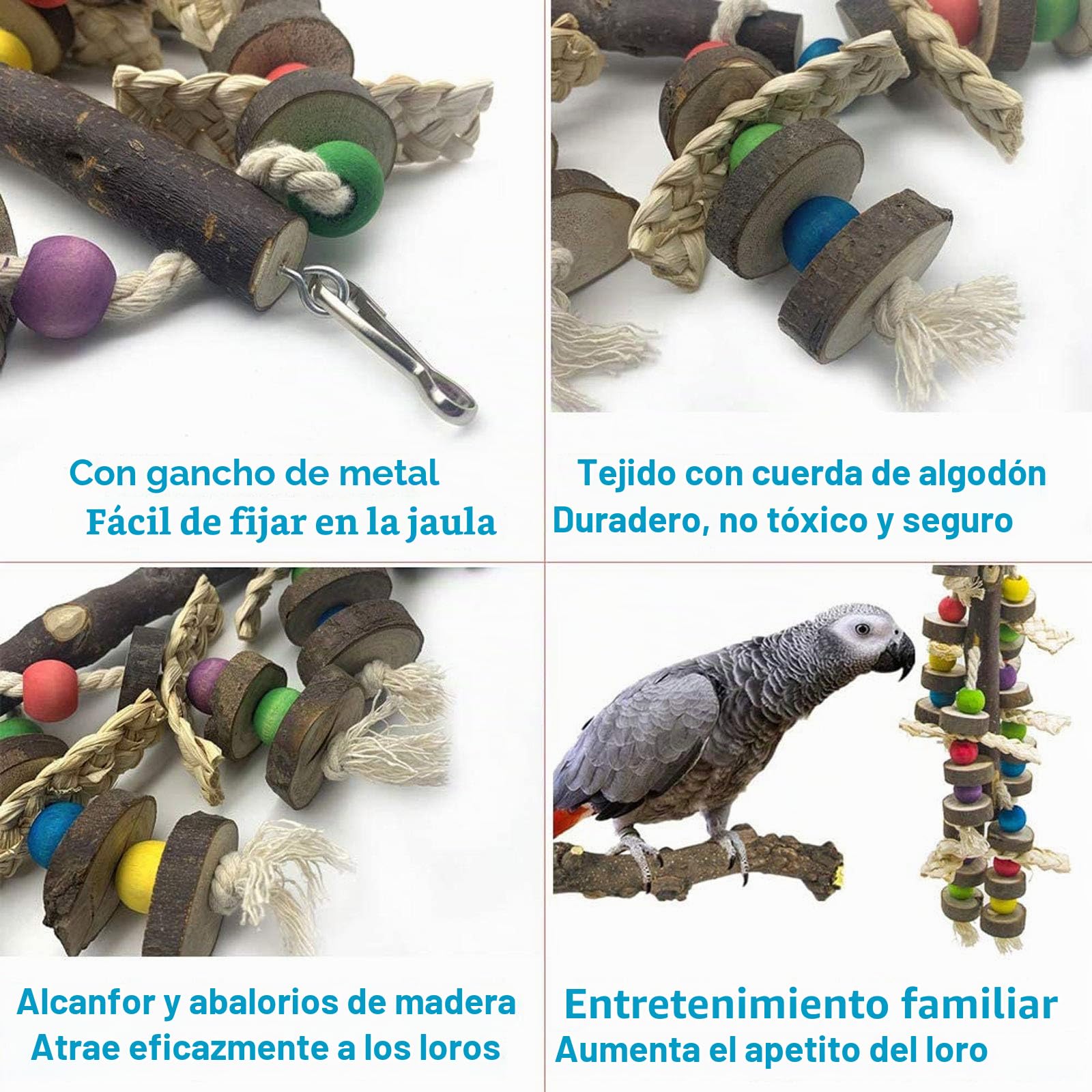 Juguetes de Ave Colorida para Masticar, 7 Piezas Pájaro Columpio de Juguetes, percada de Madera y Escalera, Colgar Juguetes de Jaula de Pájaro para Periquito Cockatiel Conure Guacamayo