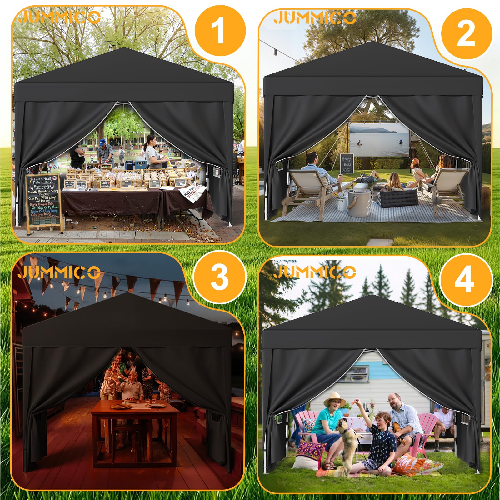 JUMMICO Gazebo 3x3m Pieghevole Impermeabile con Pareti Laterali Grigio