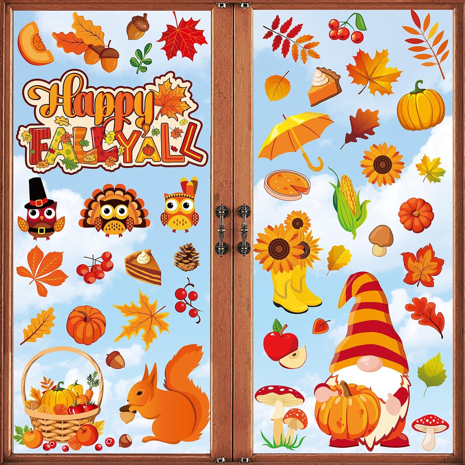Whaline 9 Sheet Fall Window Clings Gnome Thanksgiving