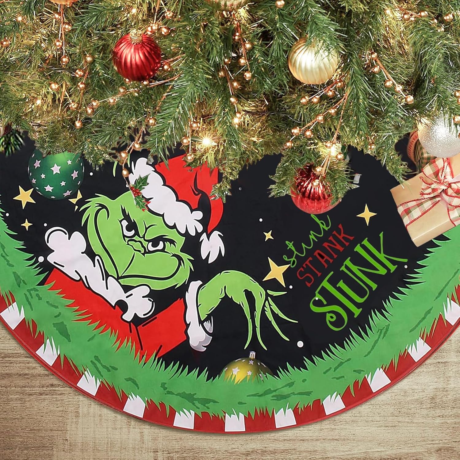 Merry Christmas Tree Skirt 48 Inches Green Tree Skirt Soft Plush Xmas