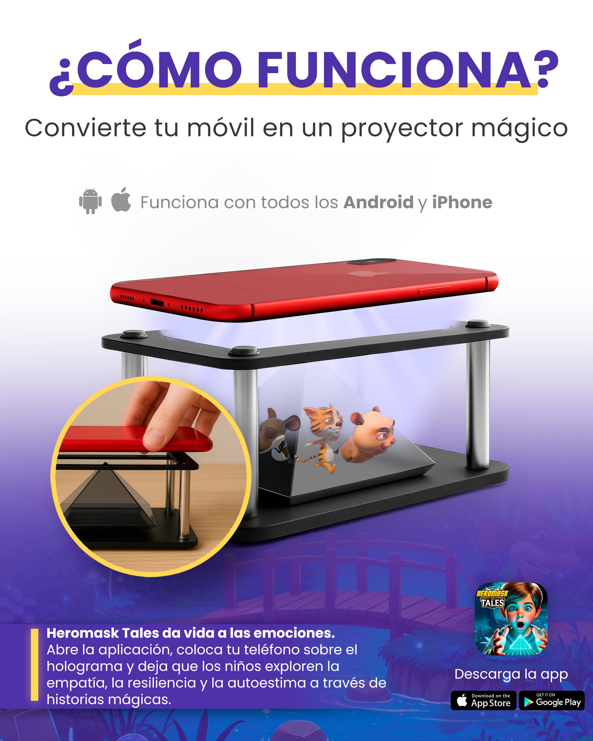Heromask Bundle Educativo 3 en 1 – Idiomas, Matemáticas y Cuentos en Realidad Virtual y Hologramas | Juego 2 en 1 con Casco VR + Pirámide | Regalo Original para Niños 5-12 Años