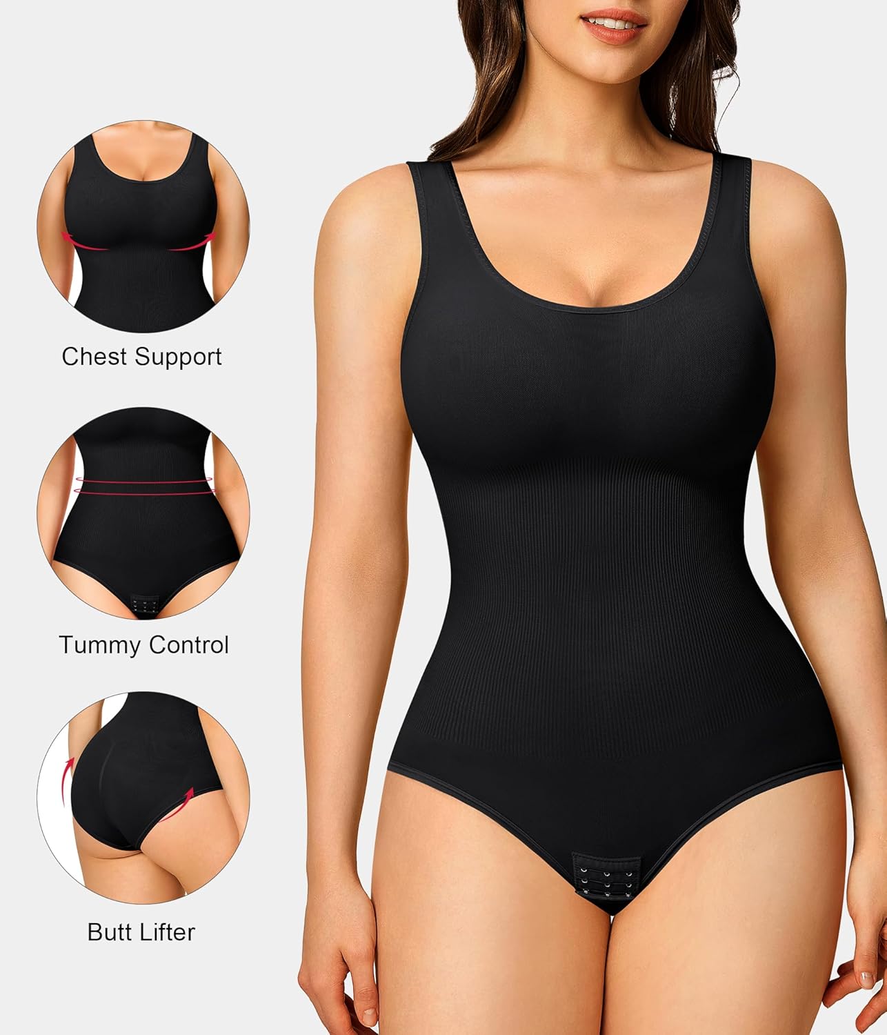 Nebility 2 Piece Shapewear Bodysuit for Women Tummy Control Slim Fit Sleeveless Round Neck Body Suit - Image 3