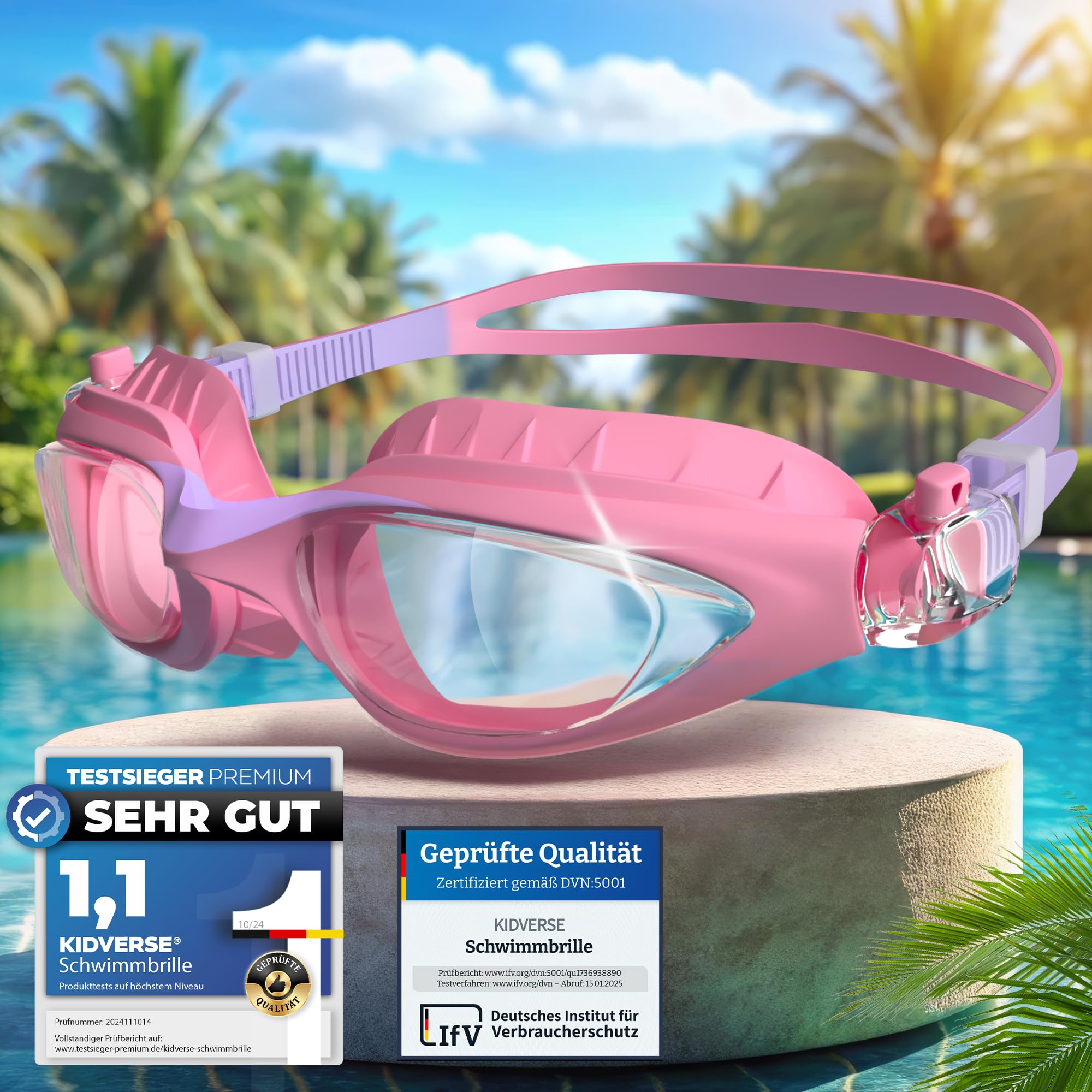 KIDVERSE Schwimmbrille Kinder - Bequeme Taucherbrille Kinder 3 Jahre bis 13 - Geprüfte Kinderschwimmbrille mit UV-Schutz & Antibeschlag Schutz - Schwimmbrille Mädchen & Jungen