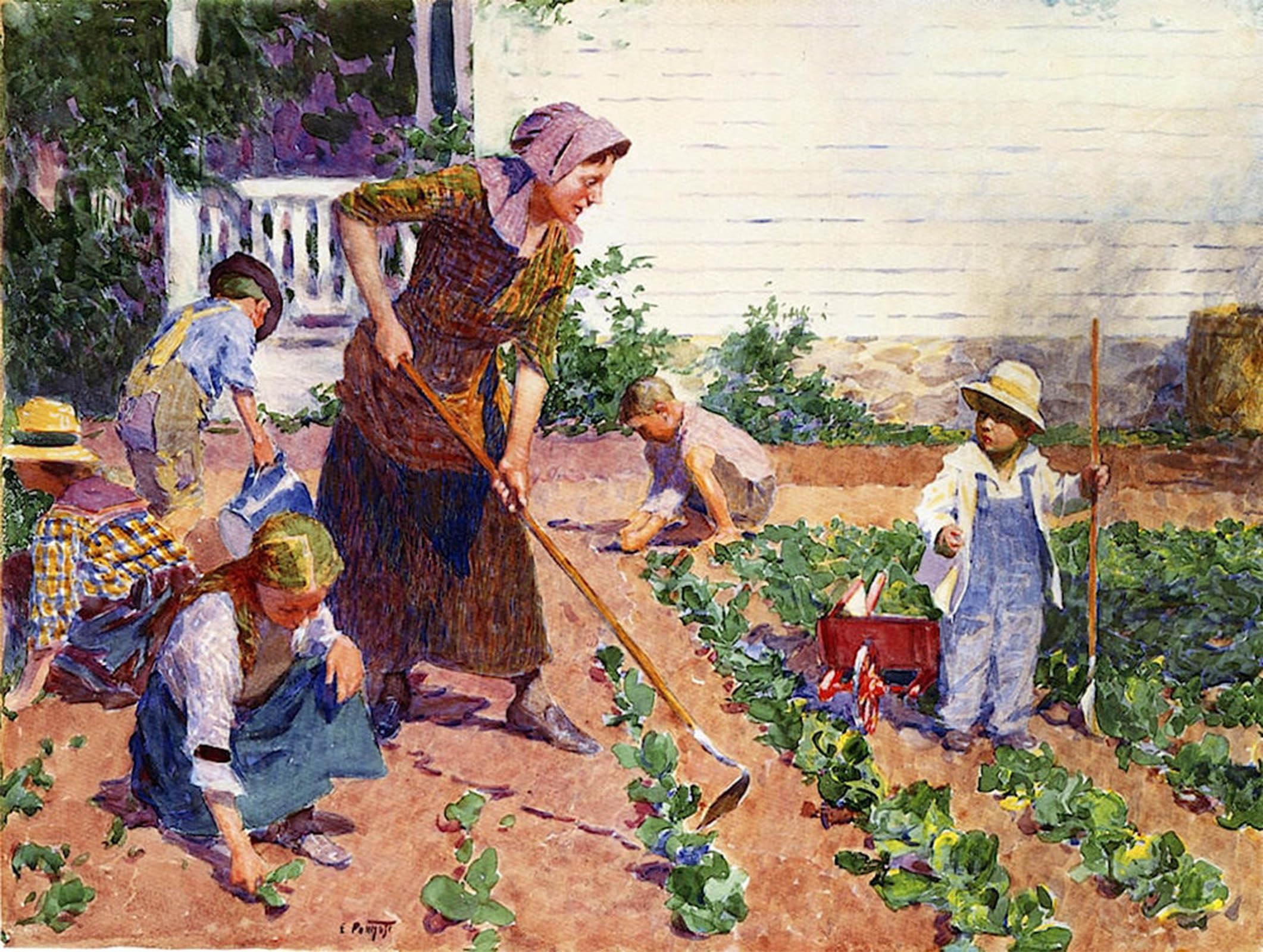SERENDIPITP Aesthetic Poster Photo Wall Print Retro Picture in the Garden by Edward Potthast Modern Wall Artwork for Home Decor 60x90cm