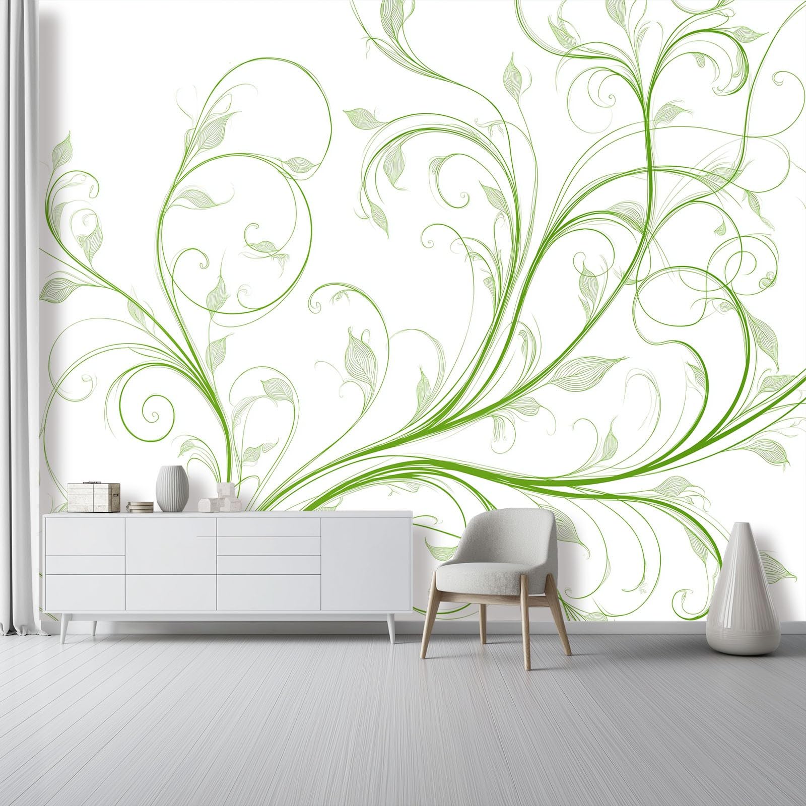 Tapeta wirujące linie 400 x 280 cm, styl abstrakcyjny plakat fototapeta tapeta dekoracja ścienna salon sypialnia pokój dziecięcy, zielony