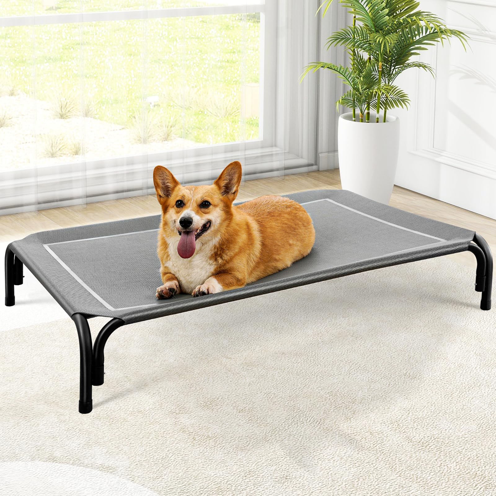 Czpalo Elevated Dog Bed, Raised Outdoor Dog Bed for Medium Sized Dog, Portable Cooling Pet Cot with Breathable & Washable Mesh, Indoor & Outdoor Pet