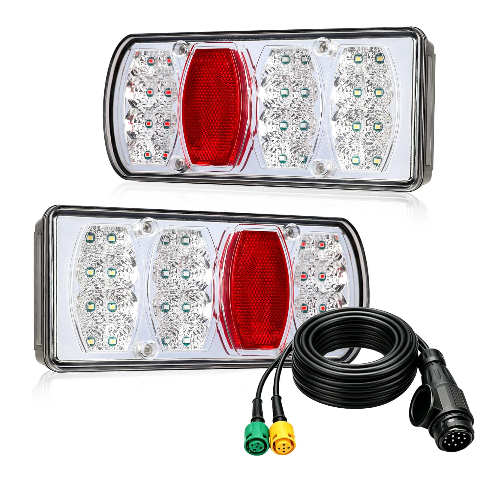 13-Poliger LED Rückleuchten Anhänger,13 poliger anhängerstecker mit 5m Kabelsatz,12V 24V Anhänger Beleuchtung für PKW LKW RV Caravan Van,mit E-Geprüfte