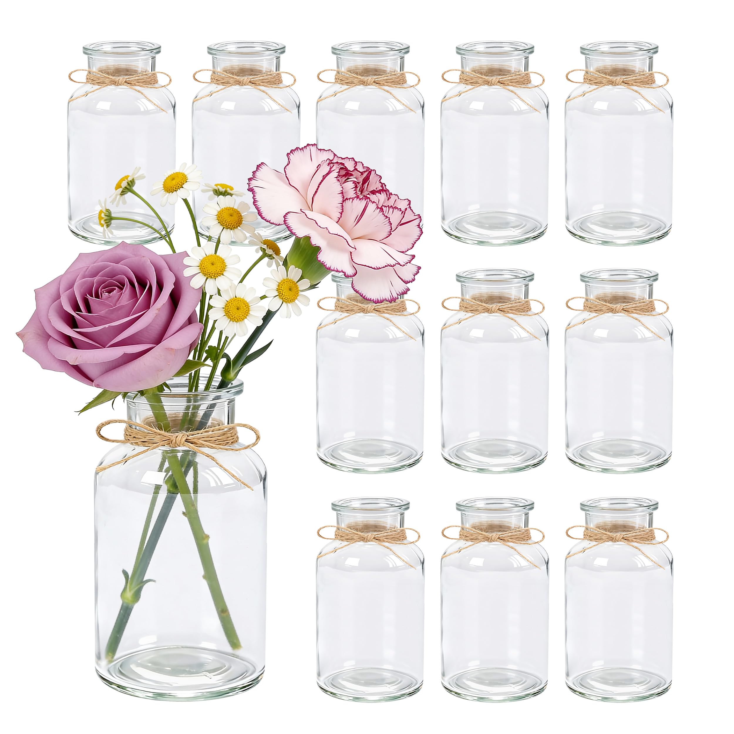 Der Rose 12 Pack Glass Bud Vases for Flowers, 250ml Small Vases for Table Decoration, Elegant Home Decor and Wedding Decor Centerpieces