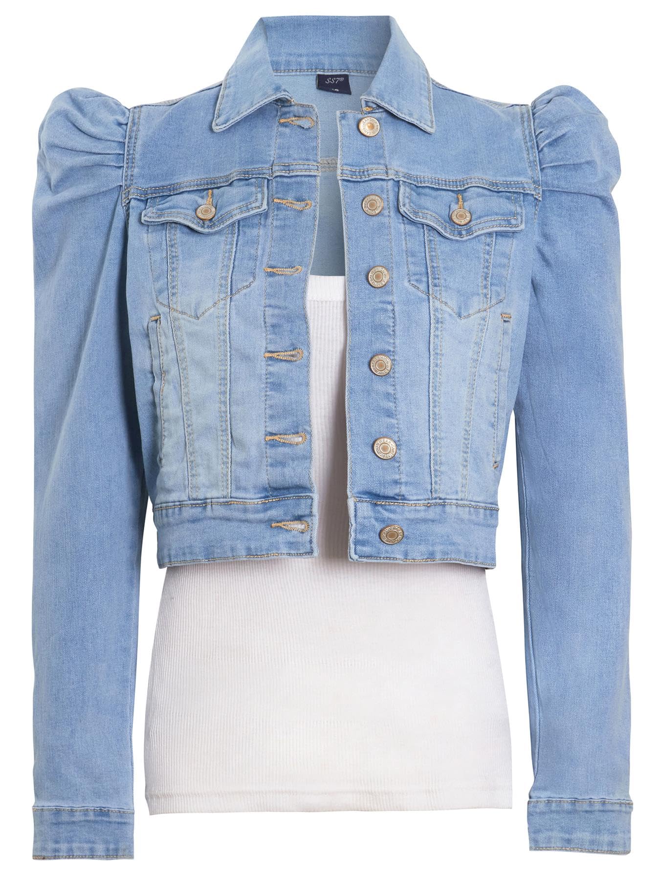 Ss7 Women's Light Blue Puff Sleeve Denim Jacket