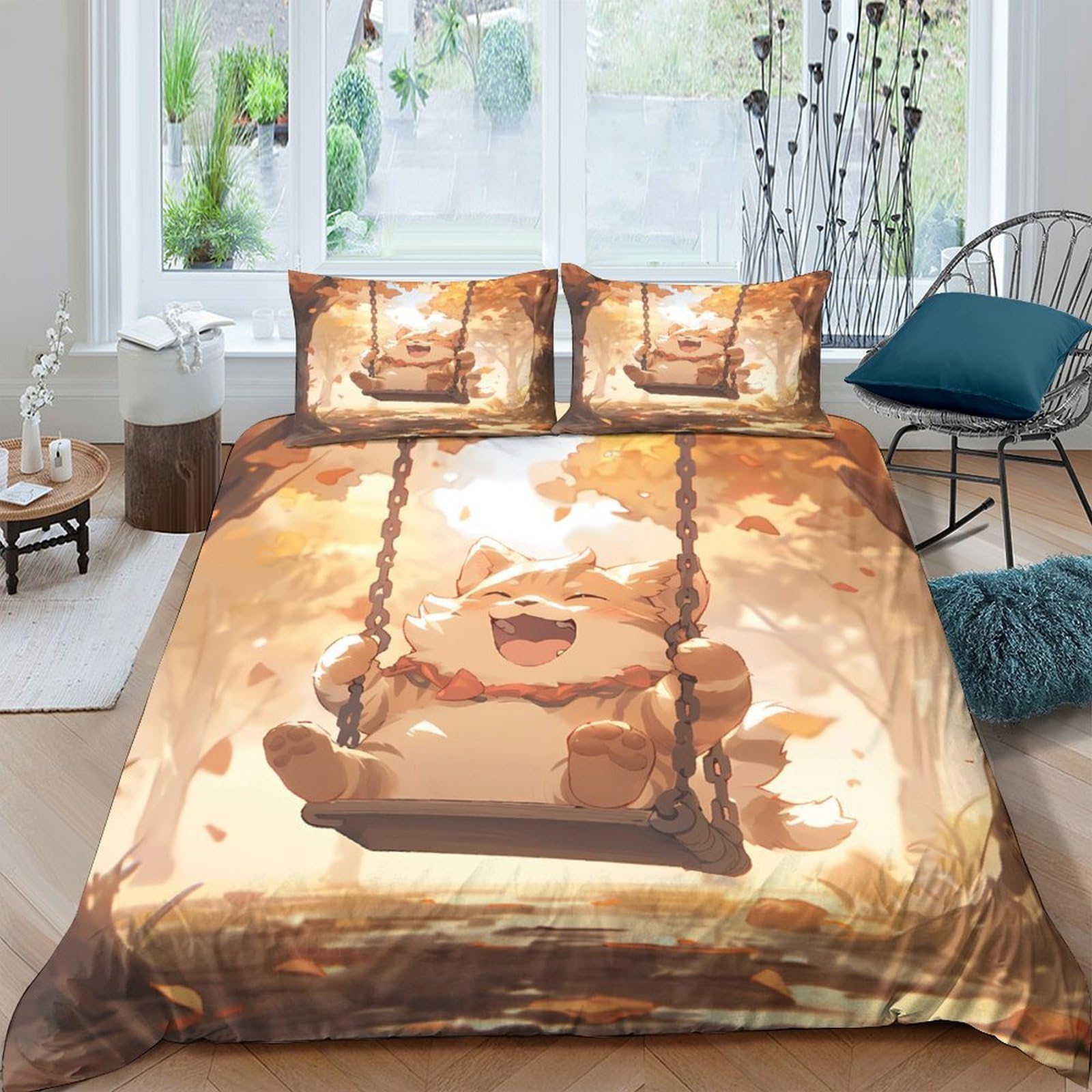 Ctjqhvkz Style-4 3D Printed Dreamy Swing Fitted Sheet Microfiber Soft Brown Cloudy Mattress Cover For Bedroom Guest Room Decor Single（135X200cm）