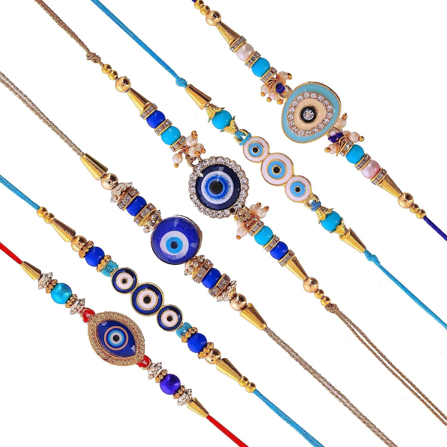 Evil Eye Rakhi For Brother | Rakhi For Bhaiya | Rakshabandhan Dora Rakhi Colorful Raksha Bandhan Rakhis with Pure Cotton Thread for Bhai/Bhaiya/Brother (5 Assorted Rakhi) (B0CG39XF2G) Amazon Price History, Amazon Price Tracker