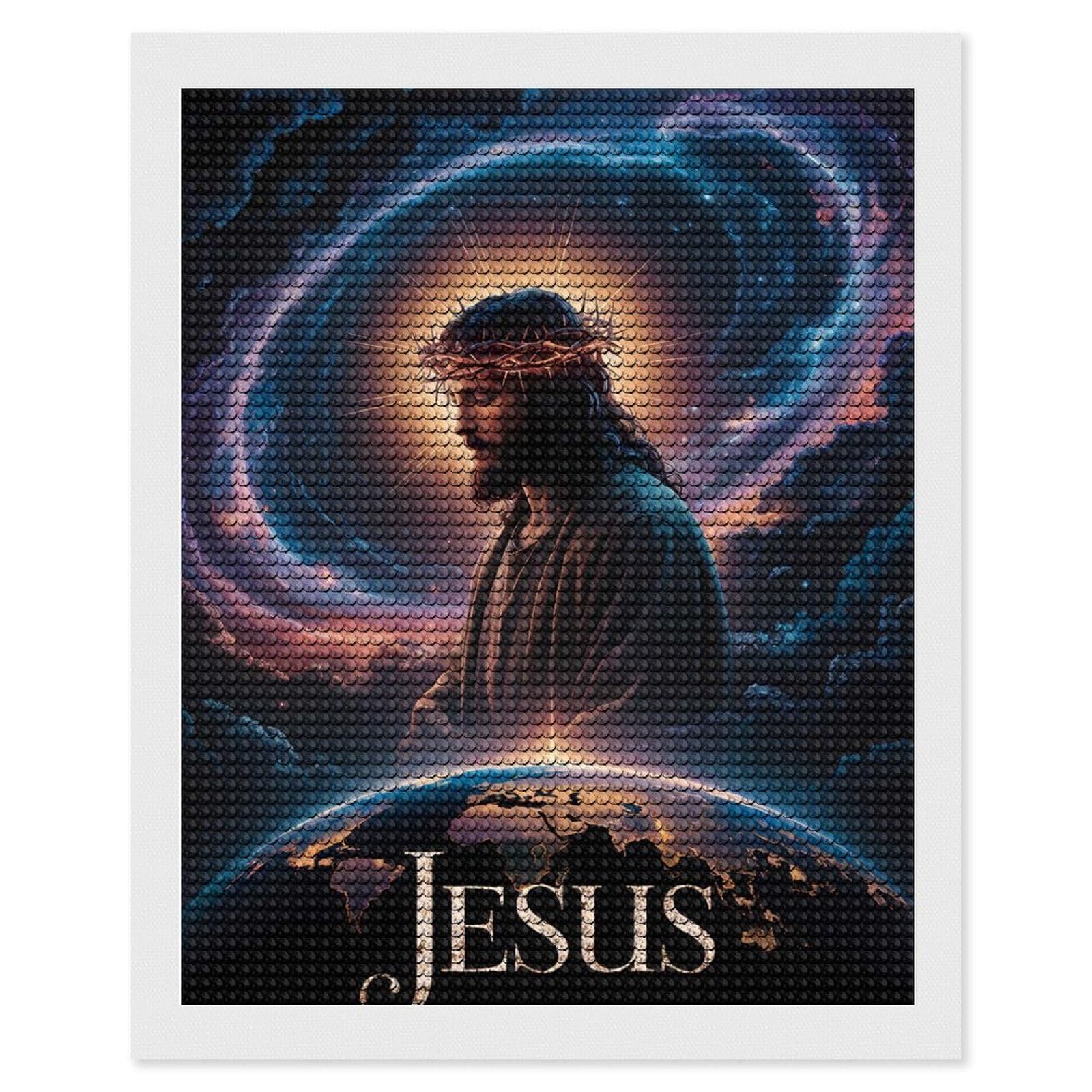 Junmoney Jesus Christ with Crown of Thorns Diamond Painting Canvas Set 16"x20", Easy to Enjoy, Adhesive Canvas, Office Decor, Holiday Gift Idea, with Tool Kit