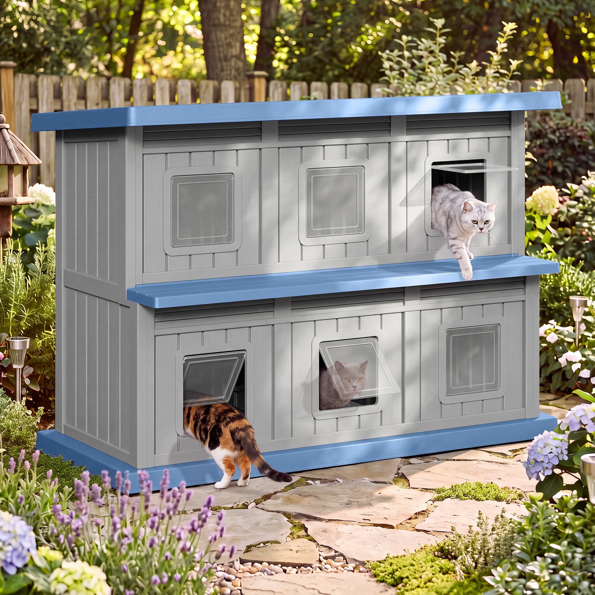 Fancyango Cat House Bed Cave, Dual-Layer Large Cat Houses for Outdoor Cats