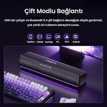 Aula GS6 PRO 10W RGB Bluetooth USB Kablolu Soundbar Hoparlör Player Özellikli Speaker Siyah