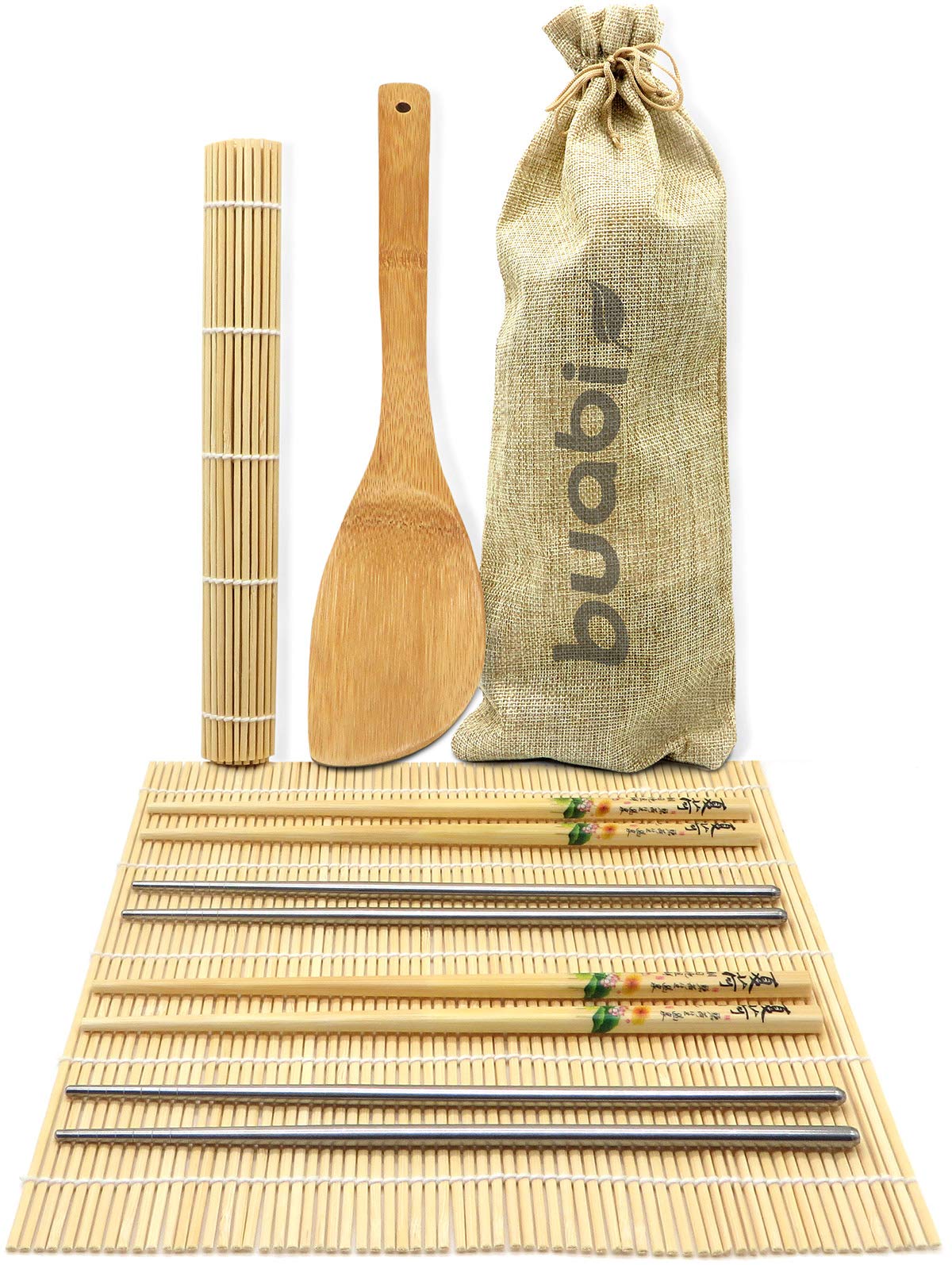 Kit Sushi Con Bacchette In Acciaio E Legno, Stuoie Bambù, Paletta - Regalo Ideale Per Appassionati - Foto 3