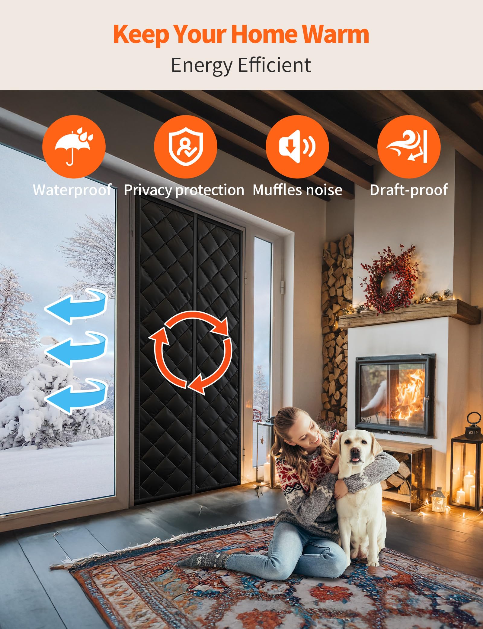 Tenda termica magnetica per porte da 91,4 x 208,3 cm, copertura per porta in tessuto Oxford resistente per isolamento termico, coperta con chiusura magnetica per tenere al caldo in inverno fresco in