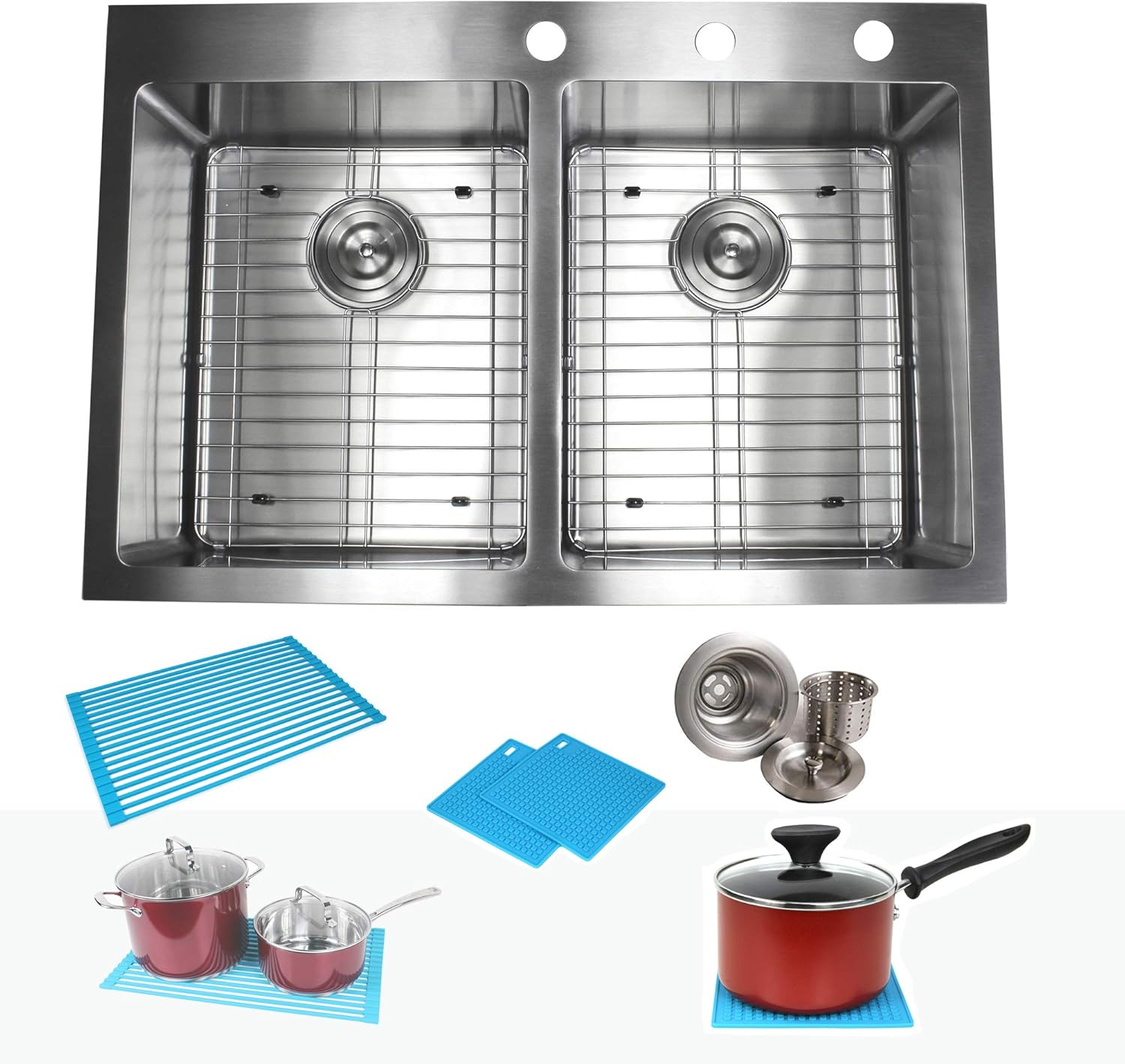 Lоwеѕt Prісе 33 Inch Drop In Topmount Stainless Steel Kitchen Sink Package 16 Gauge 50/50 Equal Double Bowl Basin w/ 9 Gauge Deck - Complete Sink Pack Lоwеѕt Prісе 33 Inch Drop In Topmount Stainless Steel Kitchen Sink Package 16 Gauge 50/50 Equal Double Bowl Basin w/ 9 Gauge Deck - Complete Sink Pack