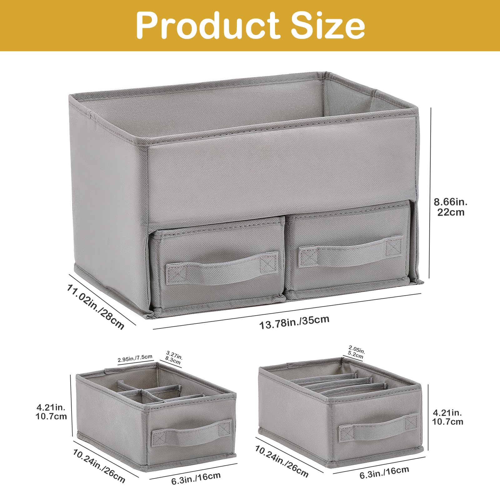 Remittur 3 in 1 Sock Underwear Drawer Organizer Storage Box,2 Packs Closet Organizers and Storage bins with Drawers,Fabric Dresser Organizer Dividers,Wardrobe Boxes for Bra,Socks,Underwear,Shirts