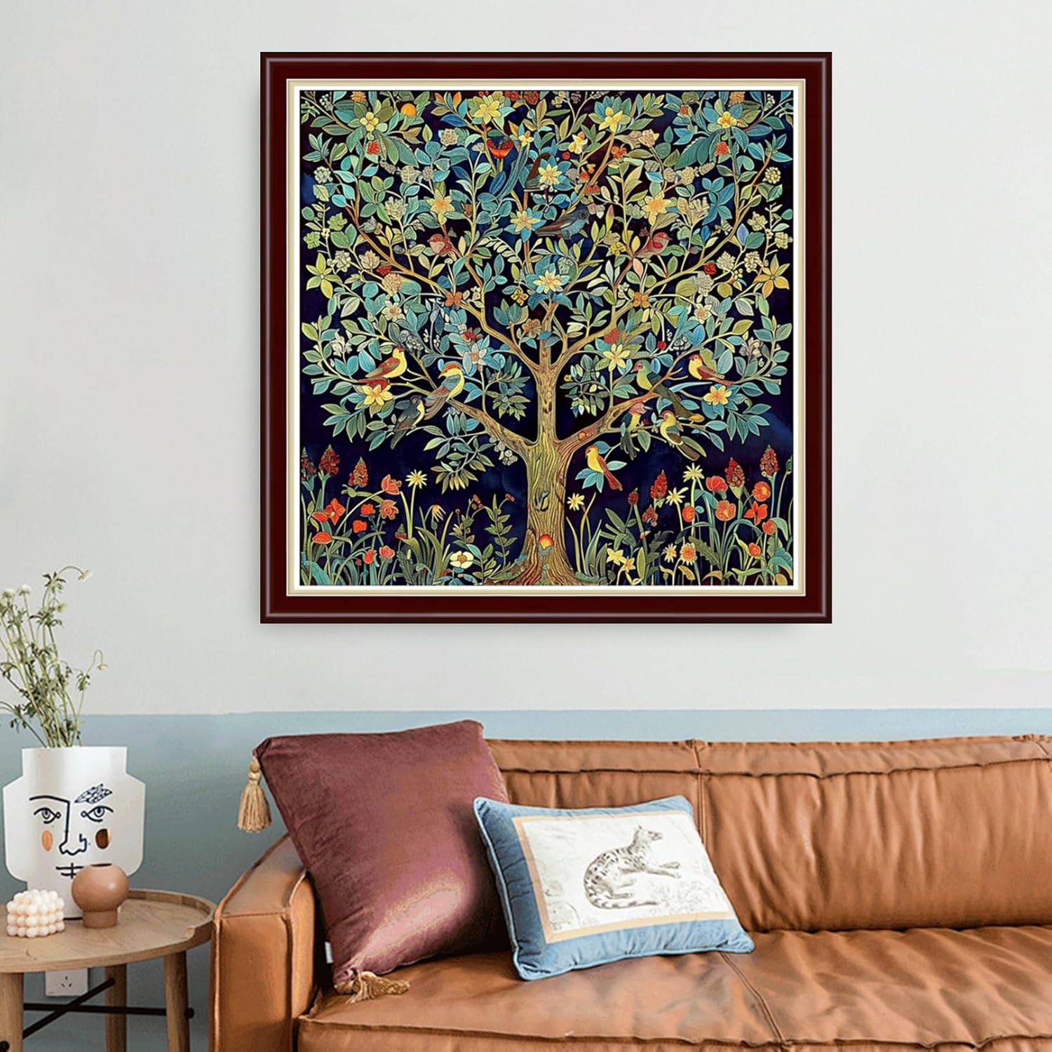 Joyhoor Cross Stitch Kits for Beginners Stamped Cross-Stitch Supplies Needlework preprint Embroidery Kits for Adults DIY Needlepoint Kit Embroidery Patterns 11CT-Little Bird Tree of Life 18x18 inch