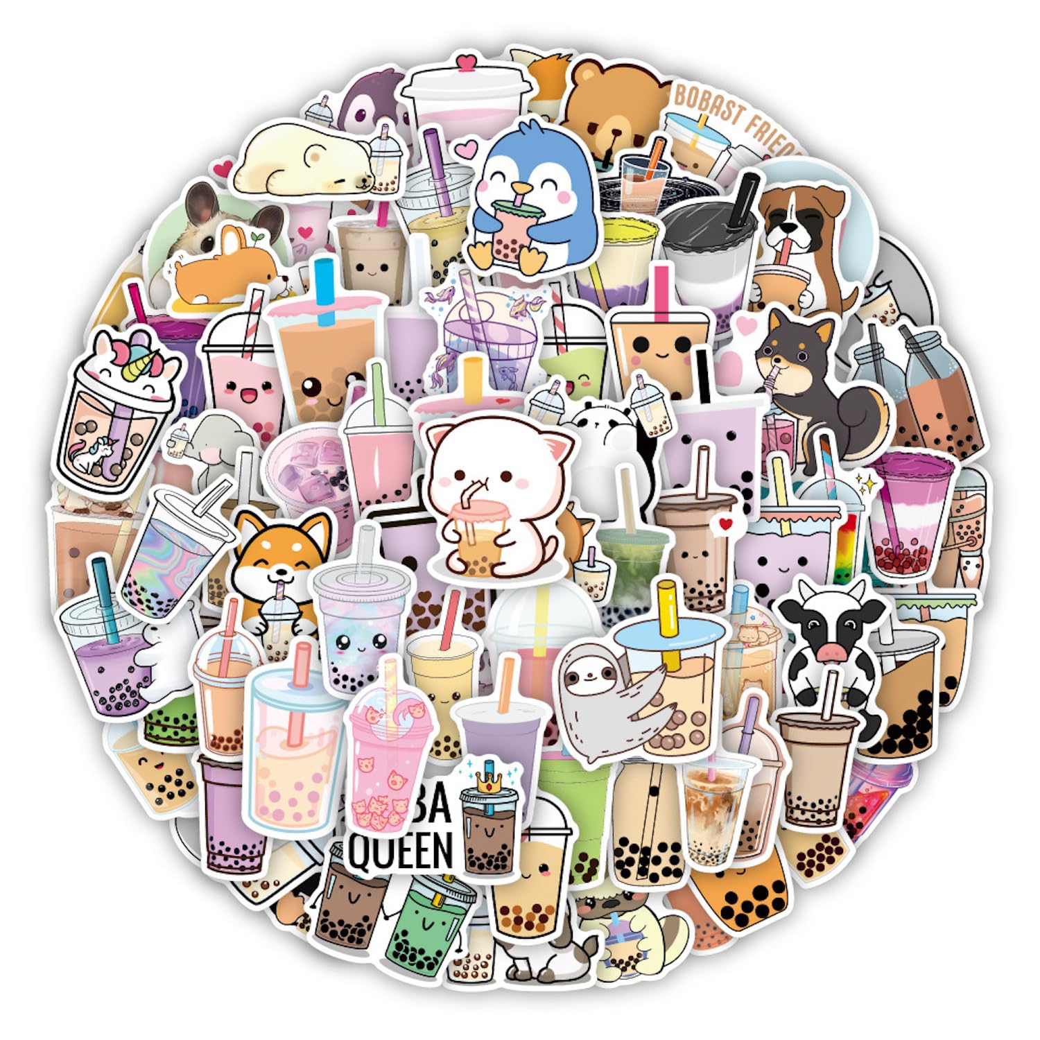 Boba Kawaii Bubble Tea Stickers 100PCS - Milk Tea Drink, Vinyl Cute Tea Gifts, Aesthetic Water Bottle Sticker Pack for Teens Girls Kids