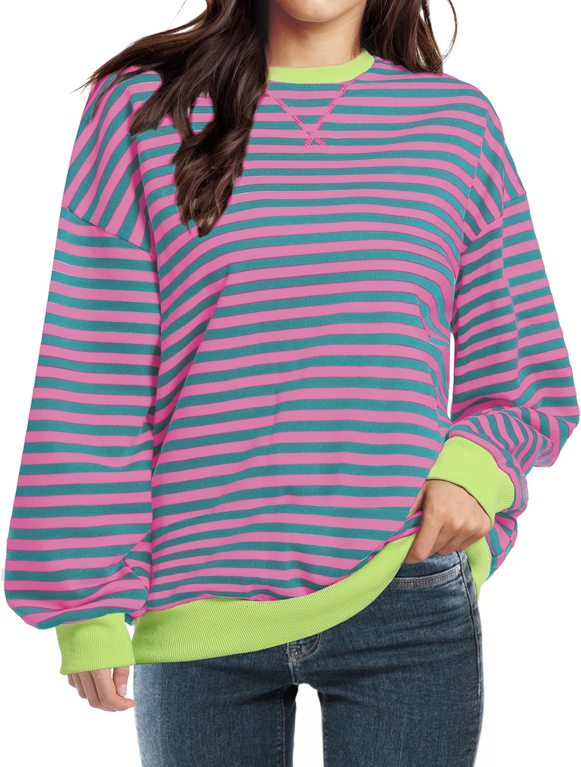 Women Striped Oversized Sweatshirt Long Sleeve Crewneck Shirt Fall Fashion 2025 Pullover Top Preppy Y2K Clothes Women Striped Oversized Sweatshirt Long Sleeve Crewneck Shirt Fall Fashion 2025 Pullover Top Preppy Y2K Clothes