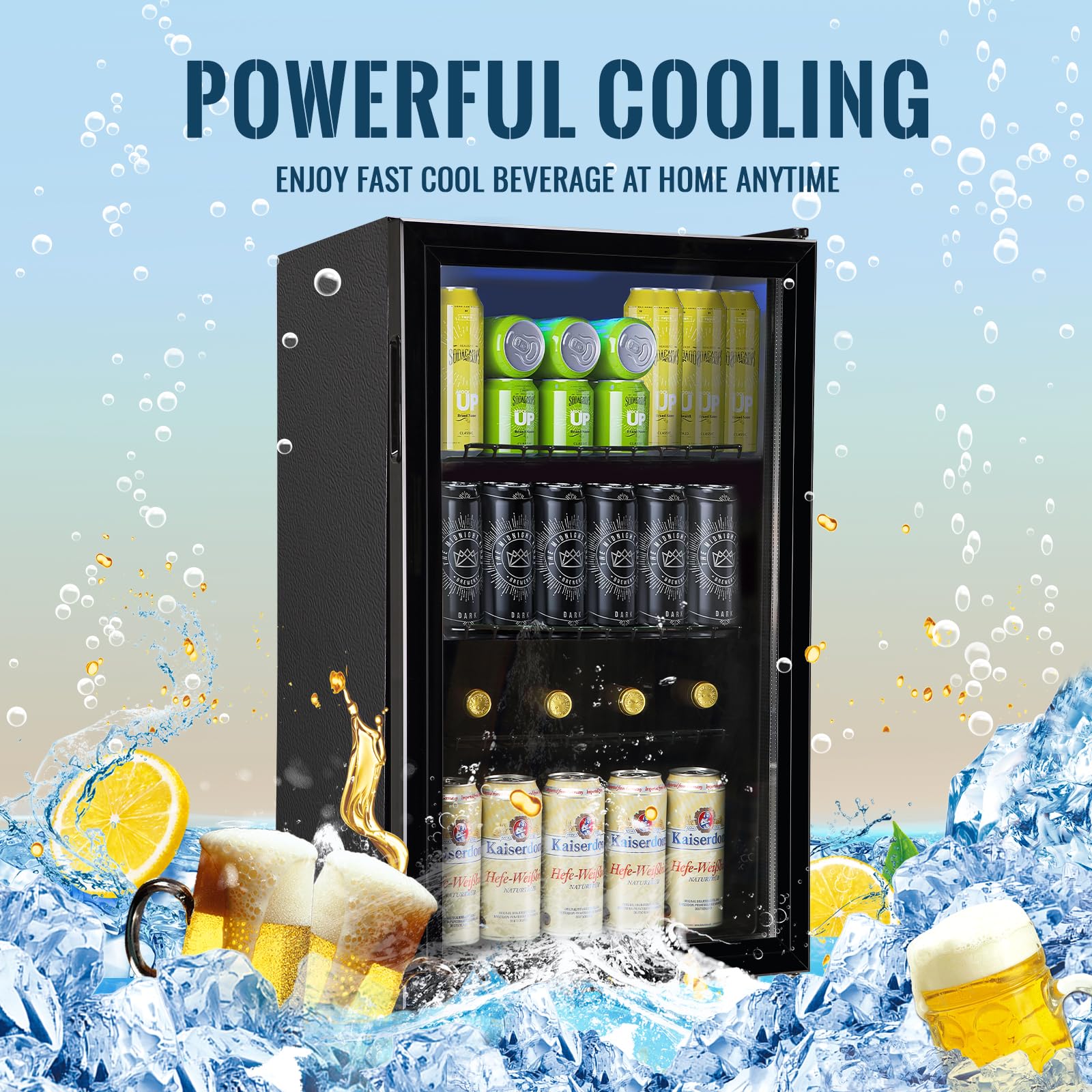 WANAI Mini Fridge Glass Door 120 Cans Beverage Refrigerator Small Wine Cooler Clear Front Drinks Fridge For Soda Beer Bar Home Office With 7 Thermostat LED Light on Fridge.com - View 3