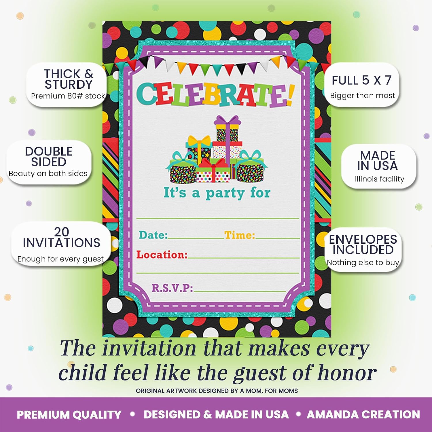 Celebrate Birthday Party Invitations, 20 5x7 Fill In Cards with Twenty White Envelopes by AmandaCreation